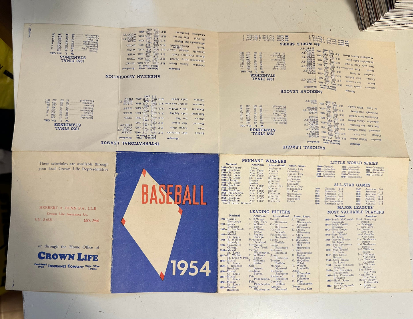 1954 baseball schedule booklet