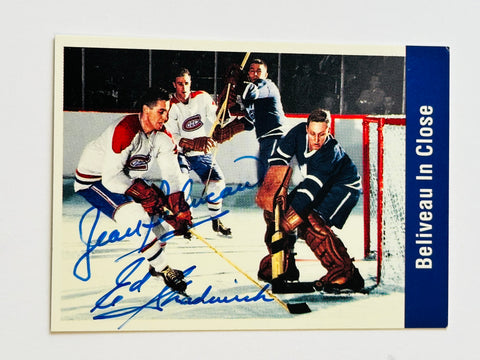 Jean Beliveau and Ed Chadwick rare double autographed hockey card with COA