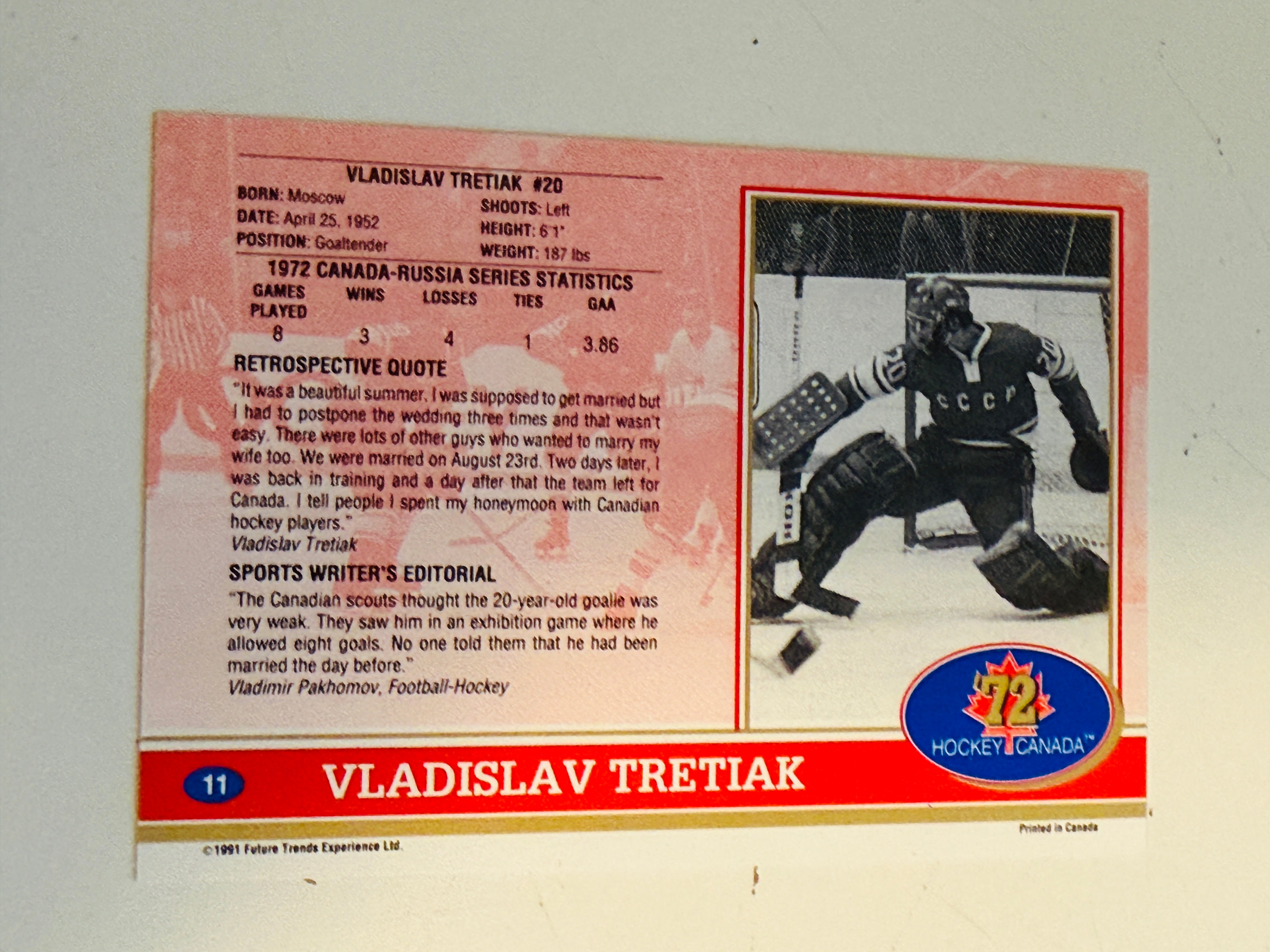 Vladislav Tretiak hockey legend autograph card with COA