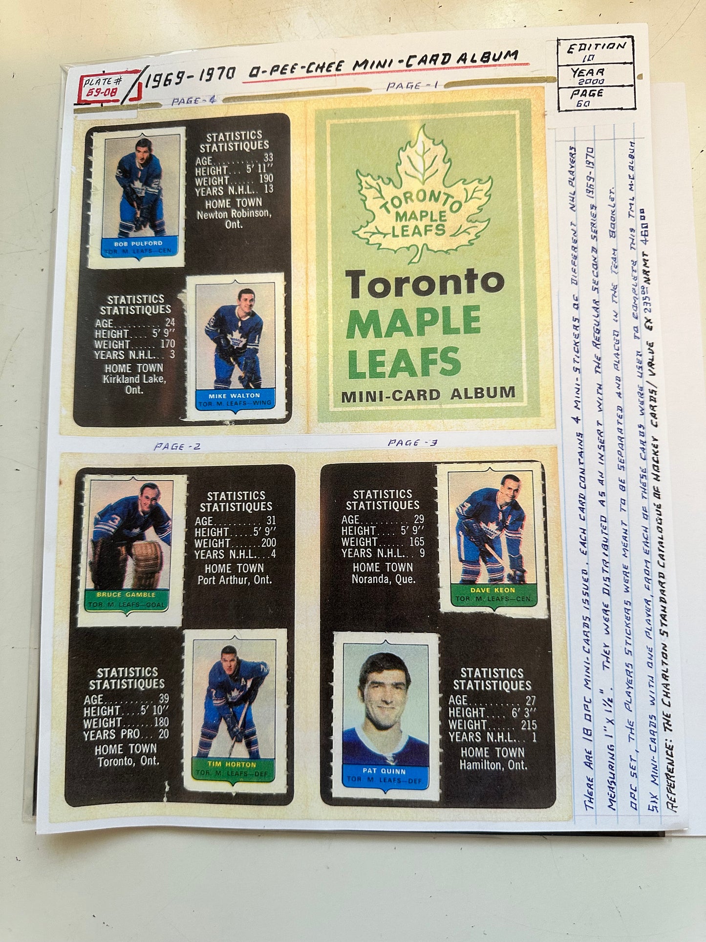 Toronto Maple Leafs rare mini album with cards set 1969-70