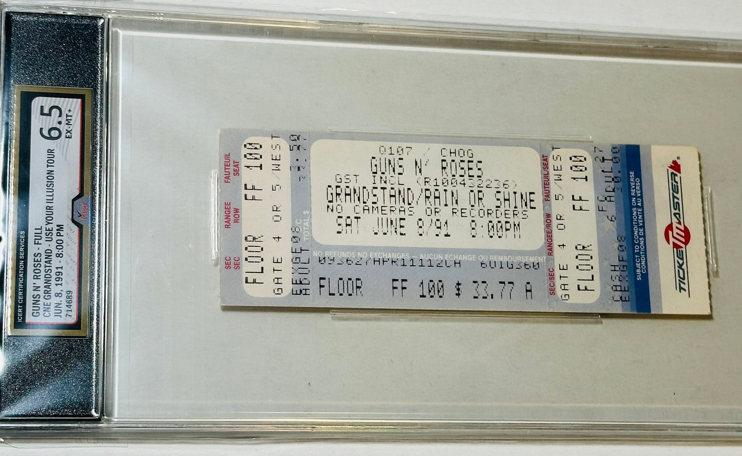 Guns N’ Roses graded concert ticket 1991