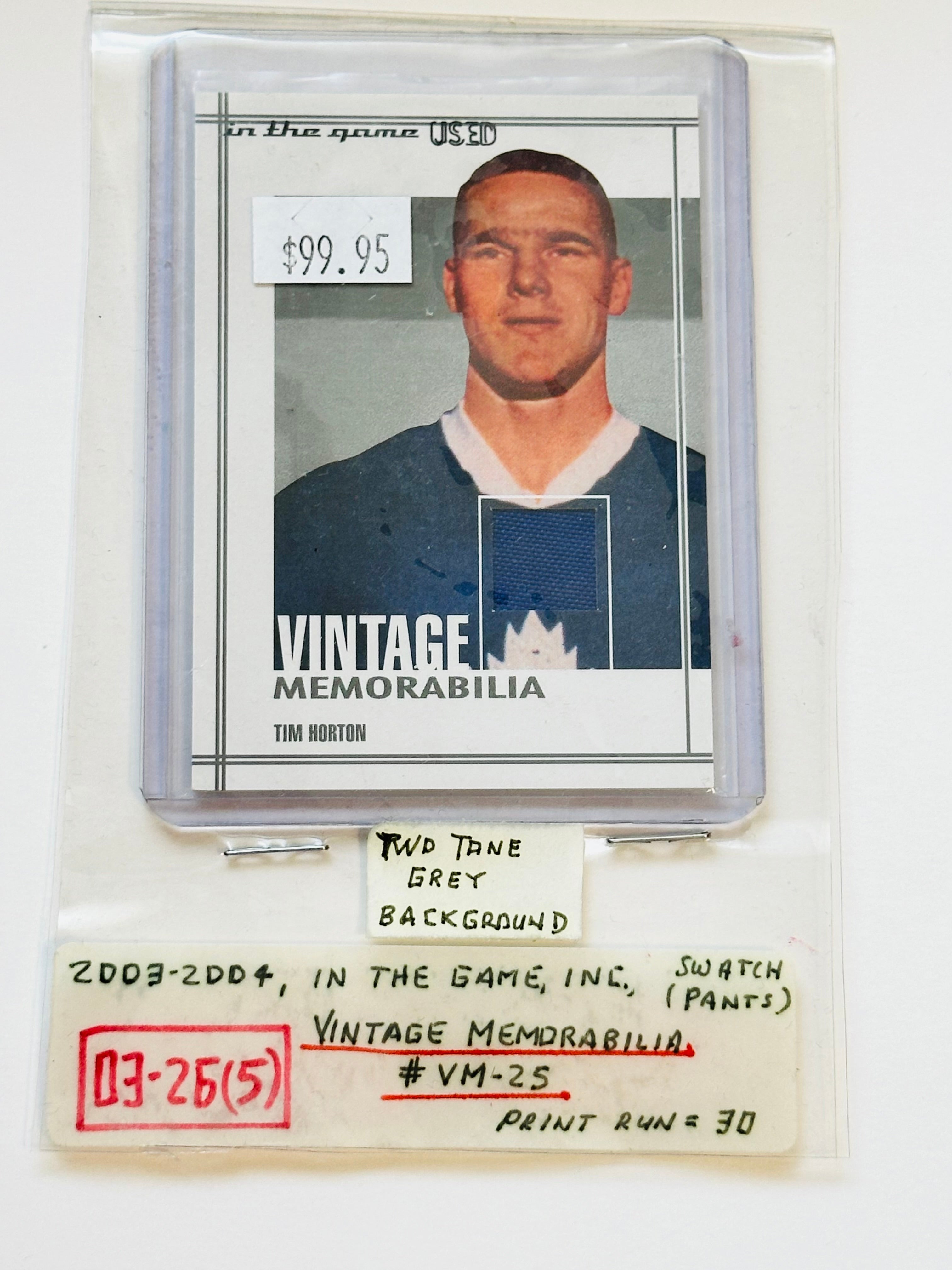Tim Horton leafs hockey legends in the game rare memorabilia insert hockey card 2003-04
