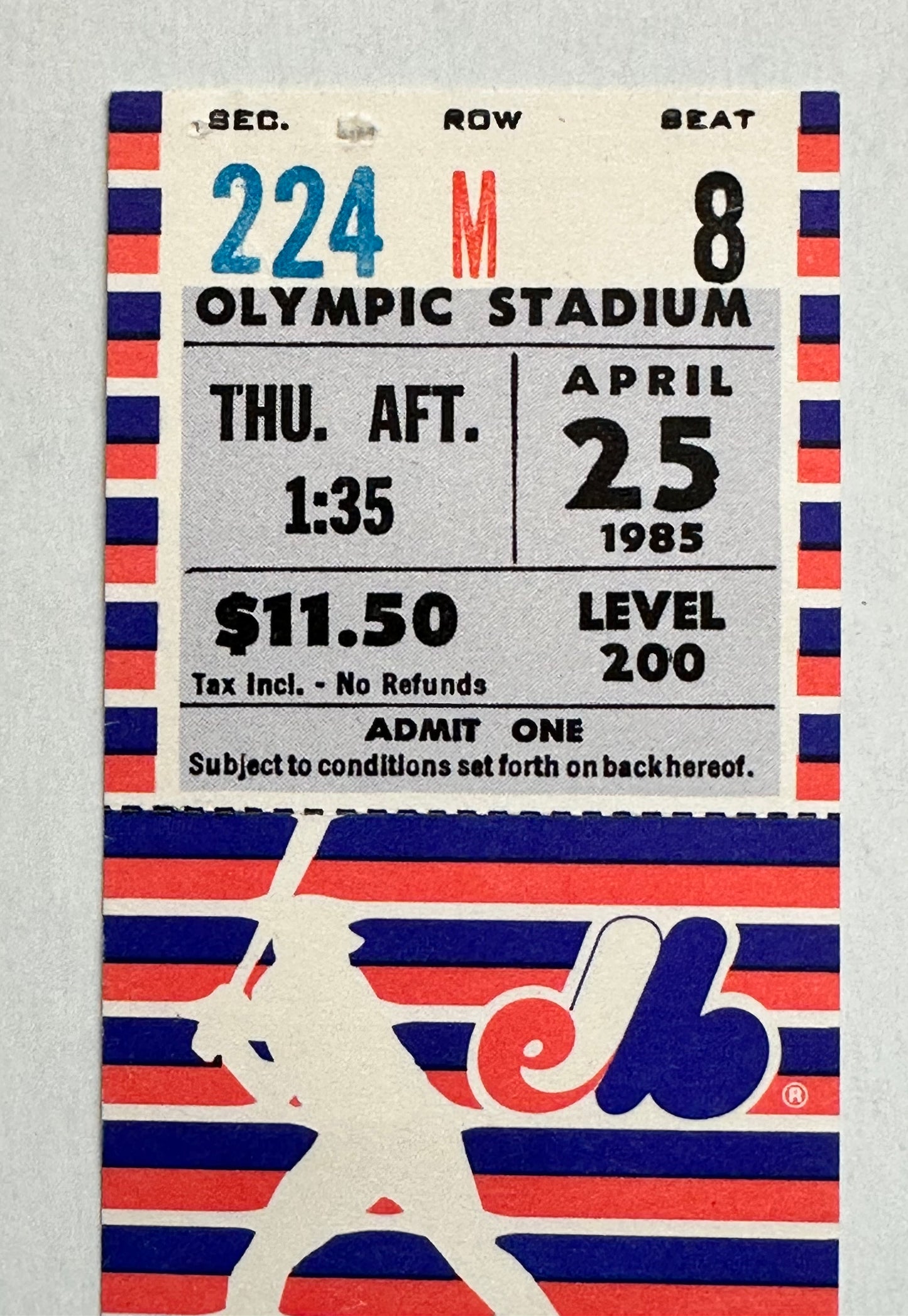 1985 Montreal expos full vintage baseball game ticket