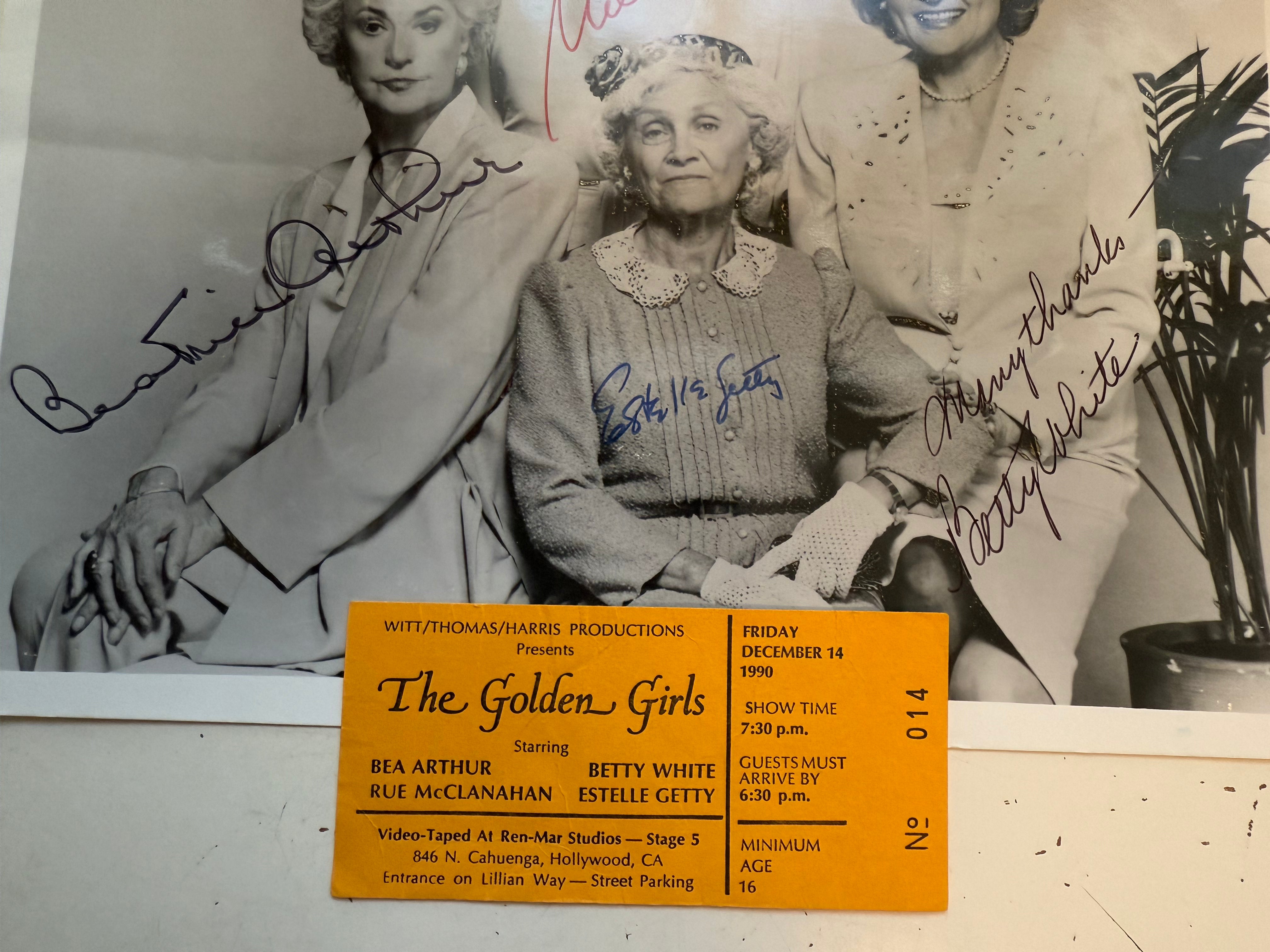 Golden Girls rare cast autograph signed photo with COA plus rare live episode ticket!