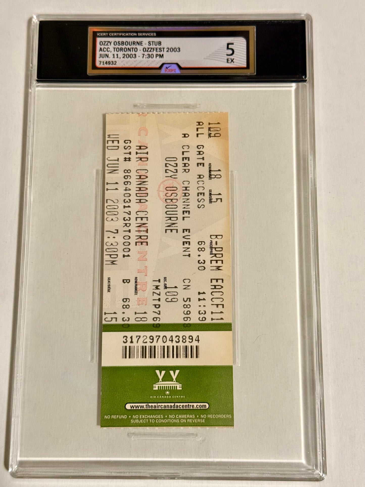 Ozzy Osbourne graded concert ticket 2003