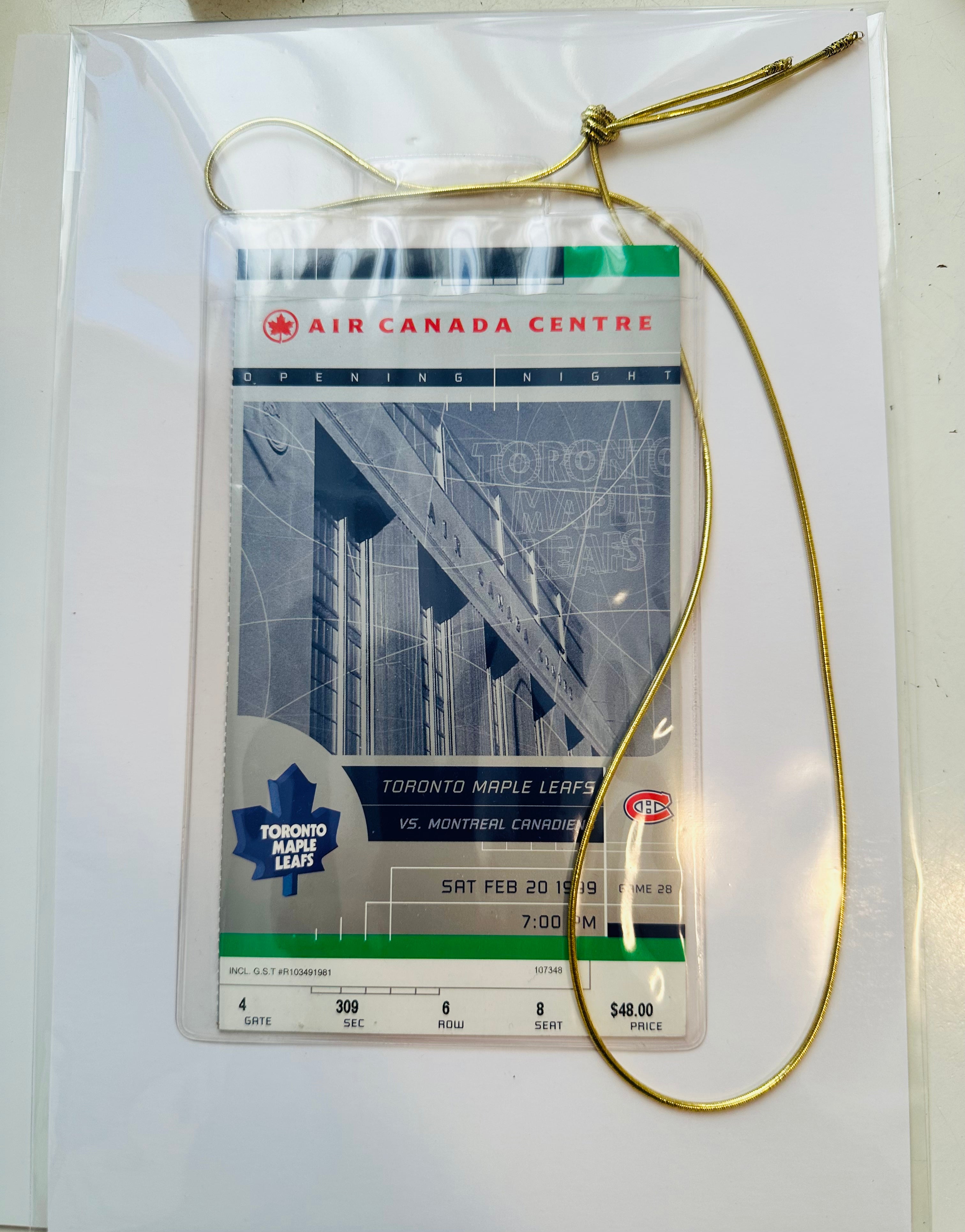 Toronto Maple Leafs first Air Canada center game ticket protected in Lanyard Leafs vs Montreal 1999