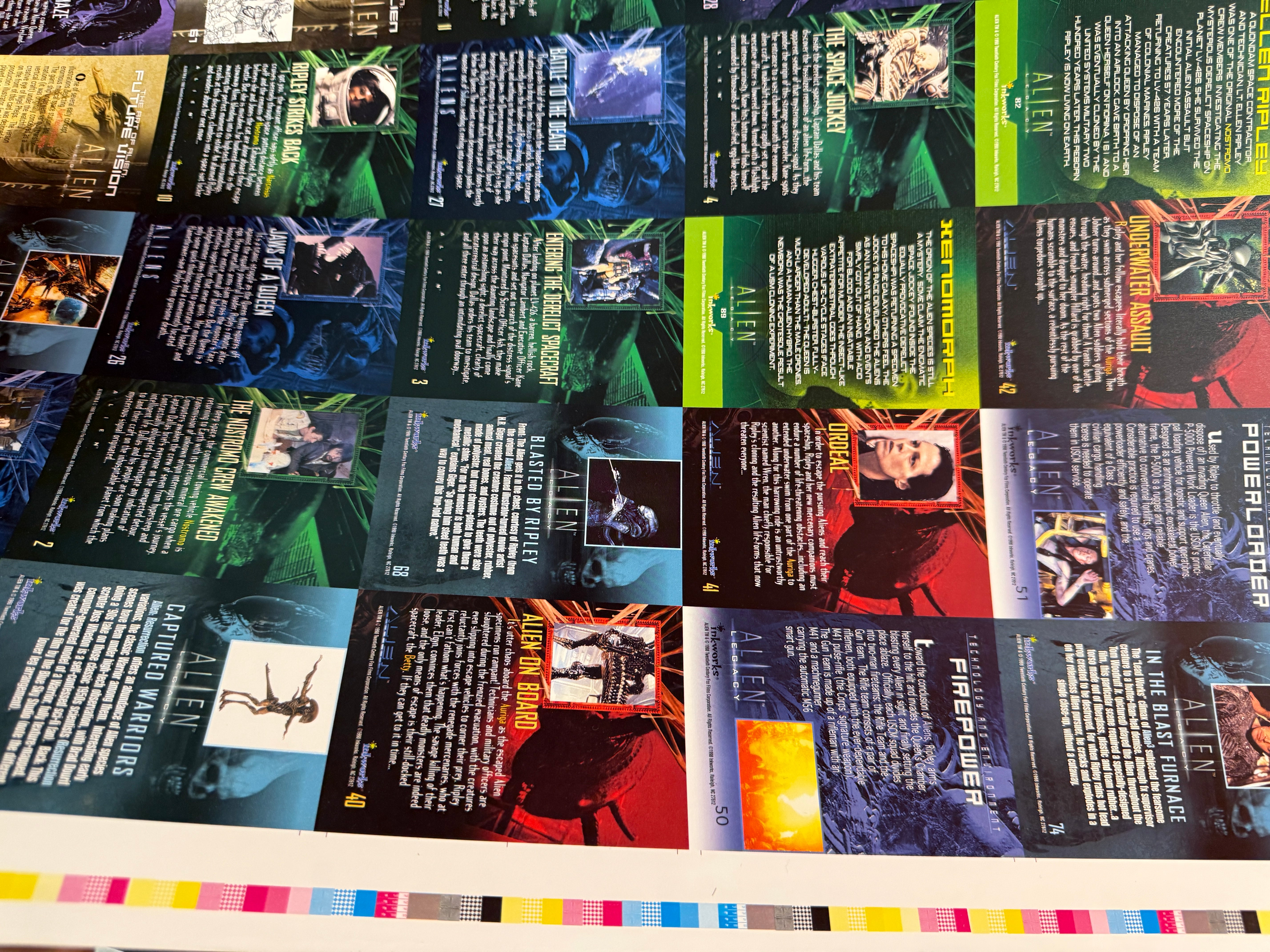 Alien Legacy movie cards, rare Uncut Cards sheet 1998