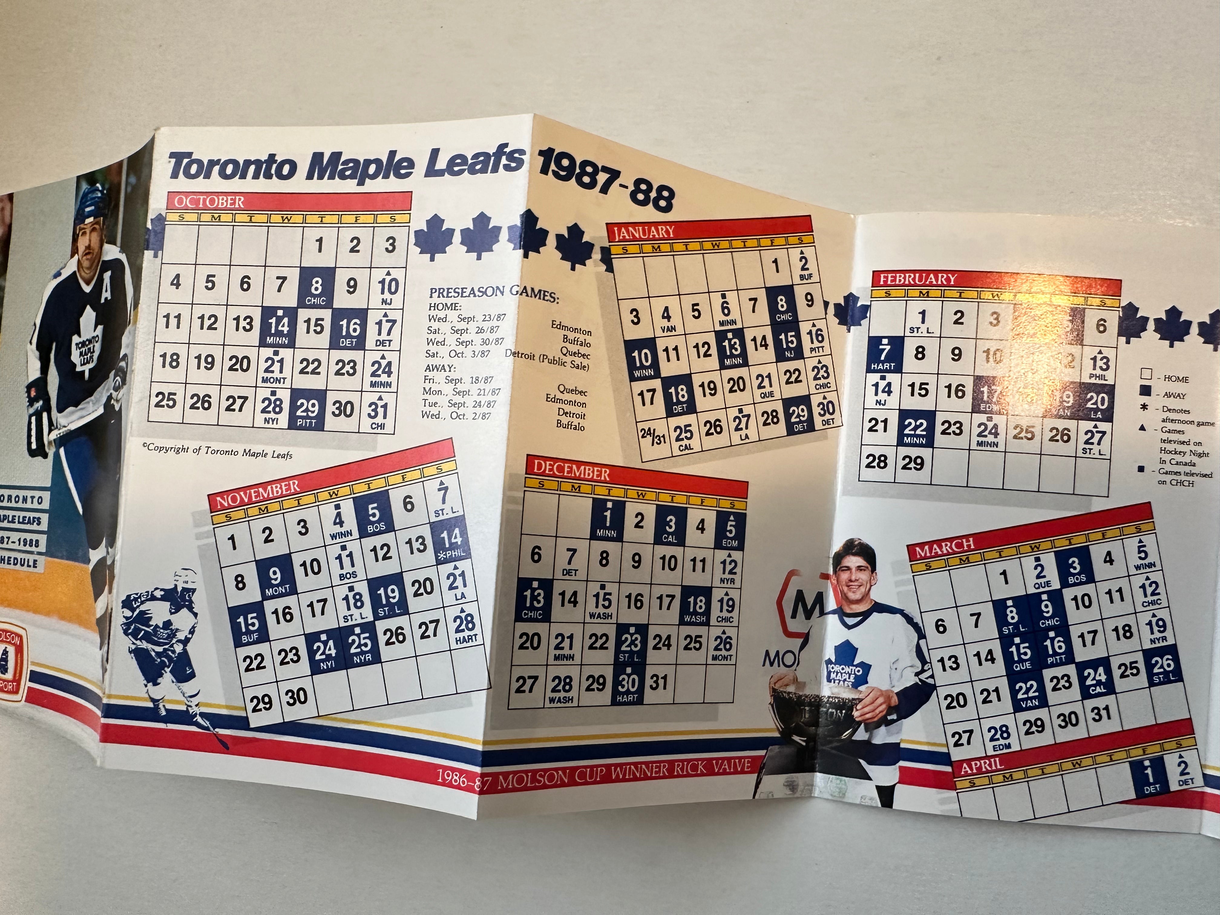 Toronto Maple Leafs rare vintage Wendel Clarke hockey schedule 1987-88
