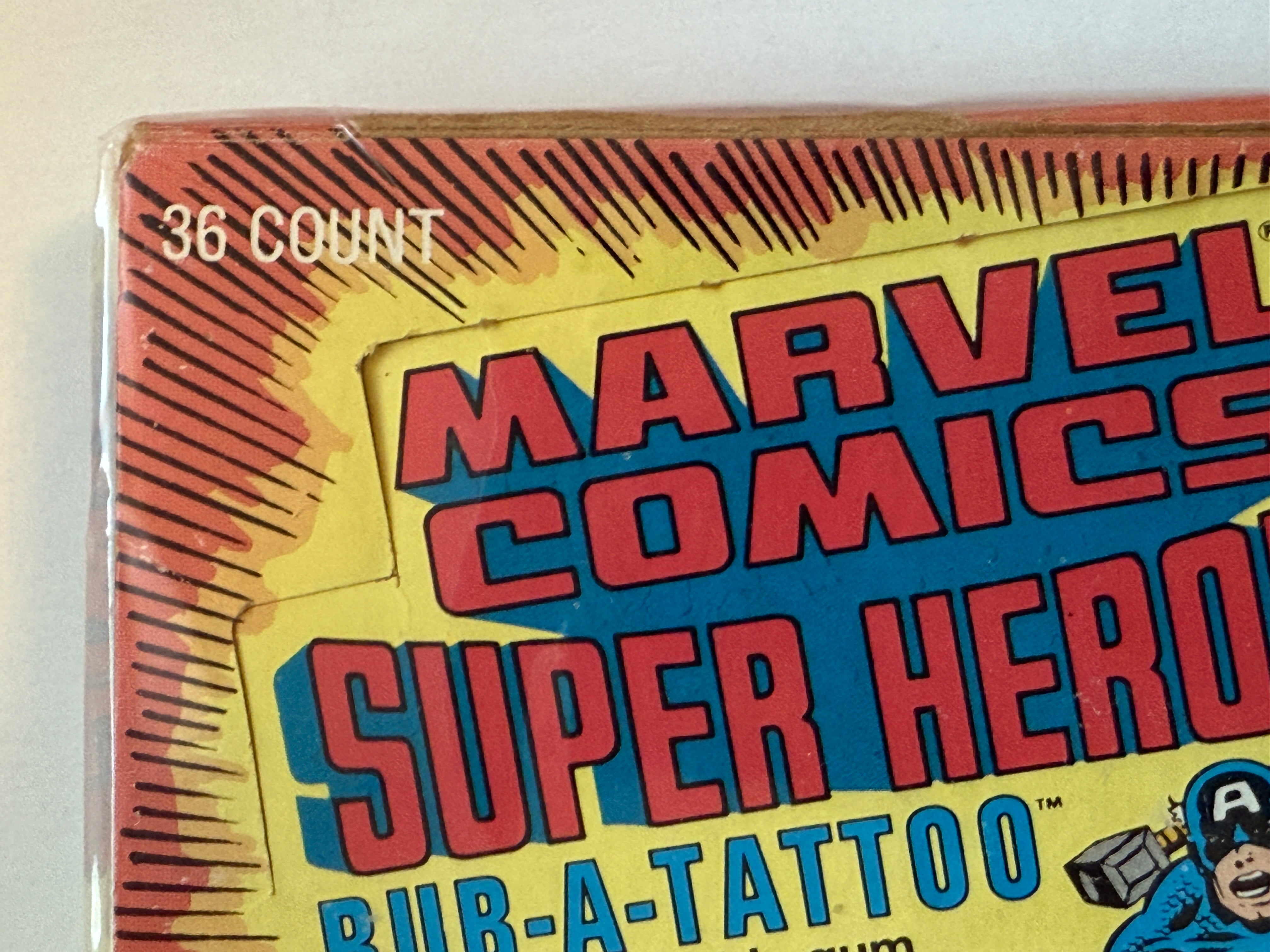Marvel superheroes rub a tattoo 36 packs box 1980
