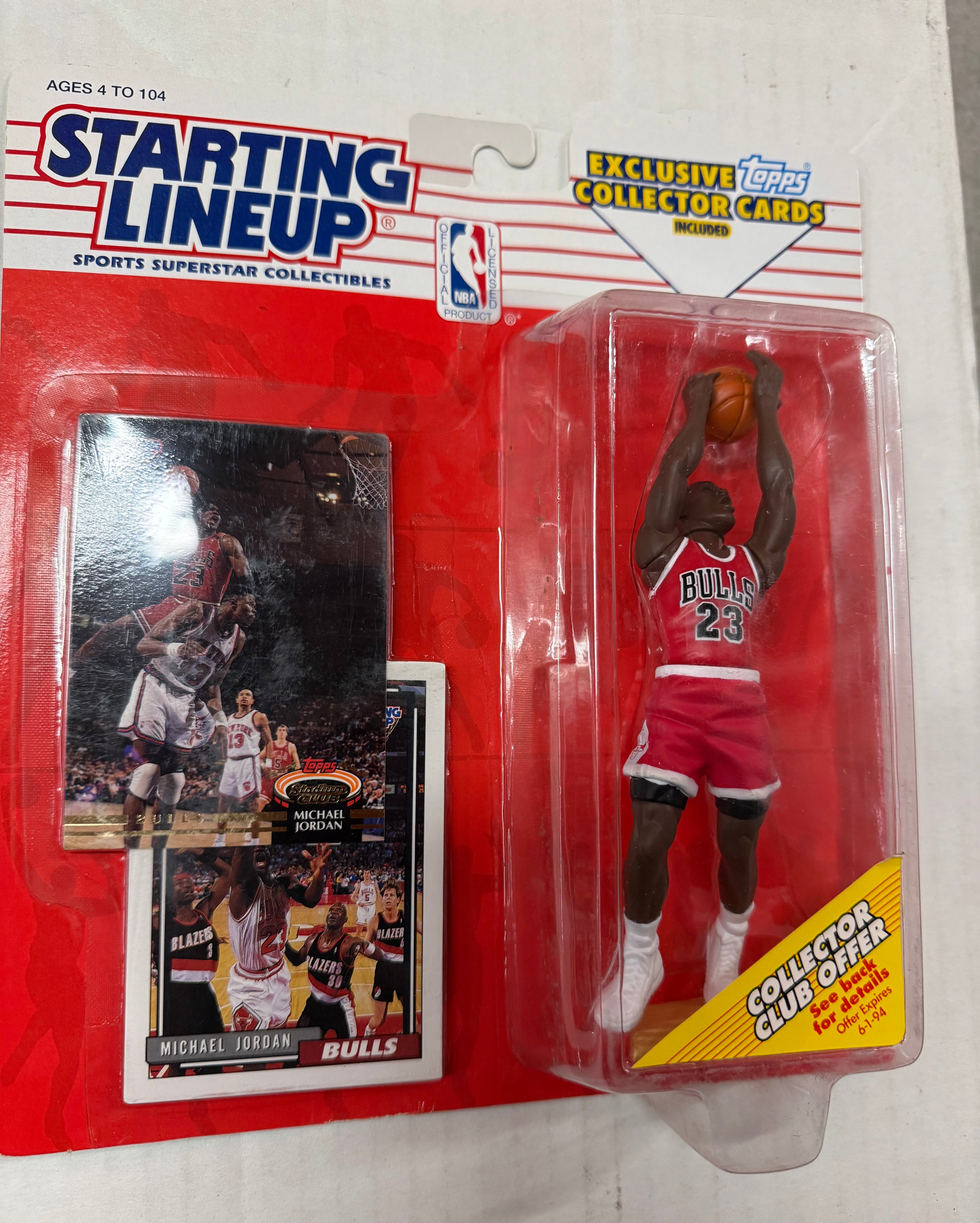 Michael Jordan Starting Lineup rare factory sealed figure with two cards 1993