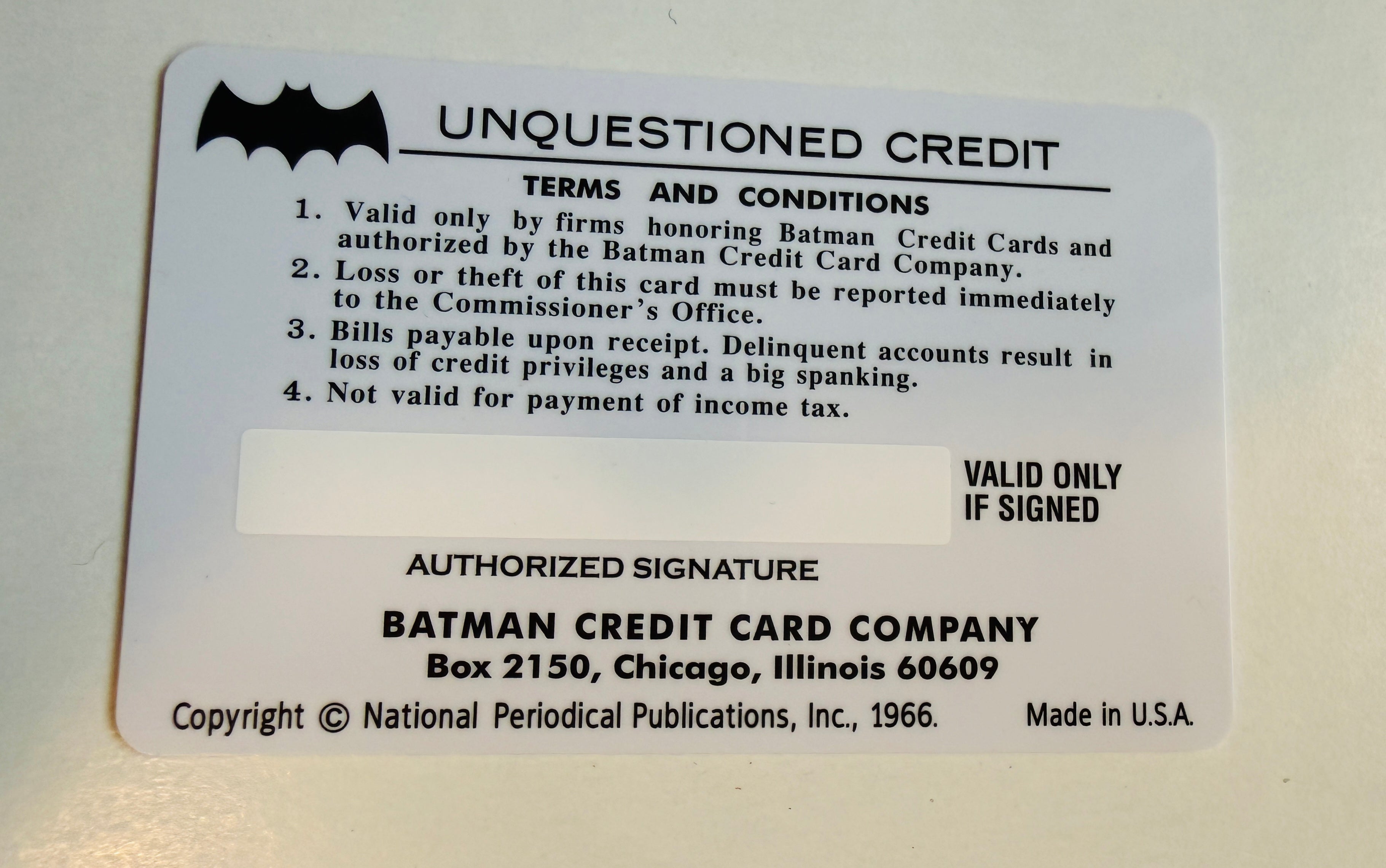 Batman rare original collectible credit card from 1980