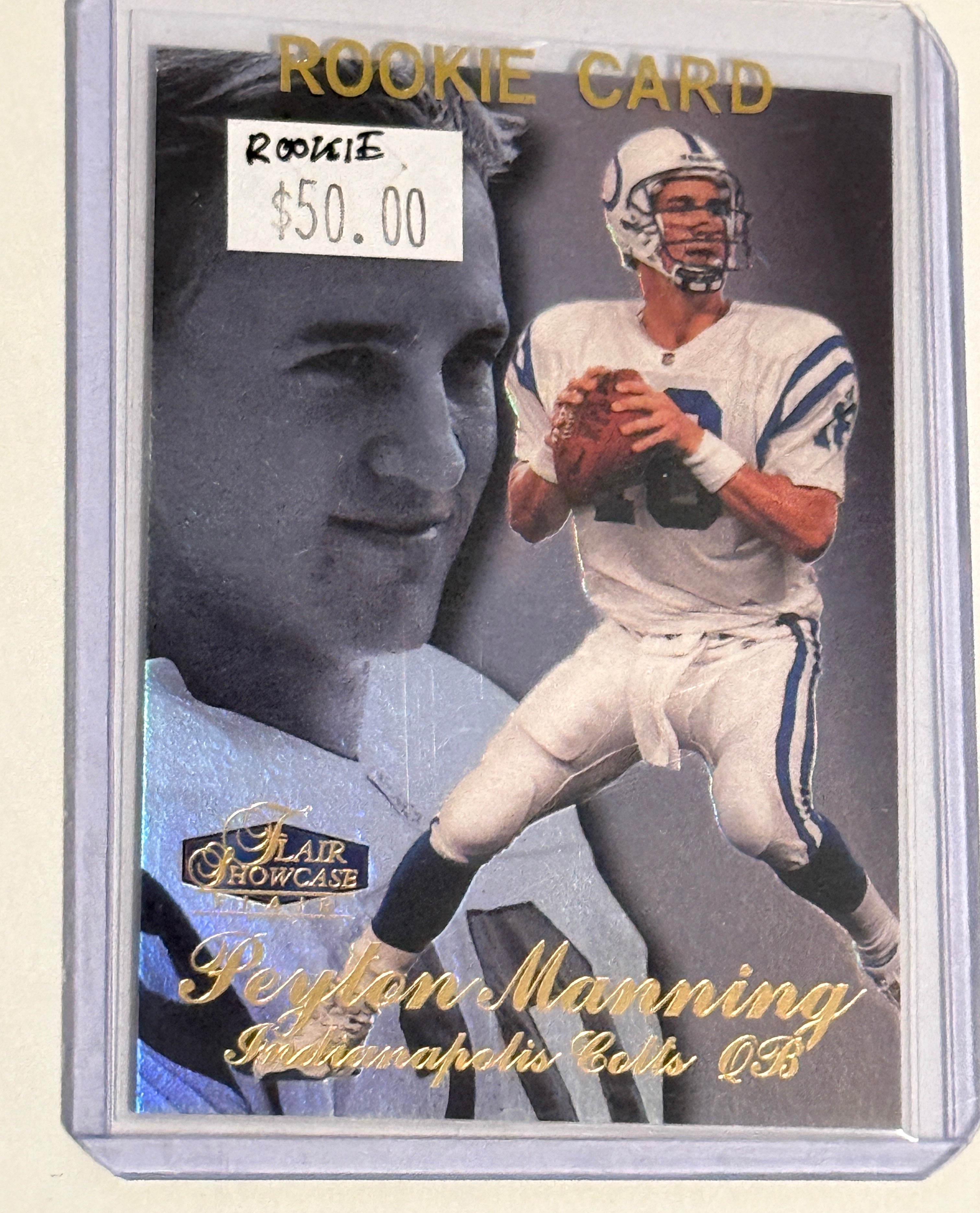 Peyton Manning flair rookie football card