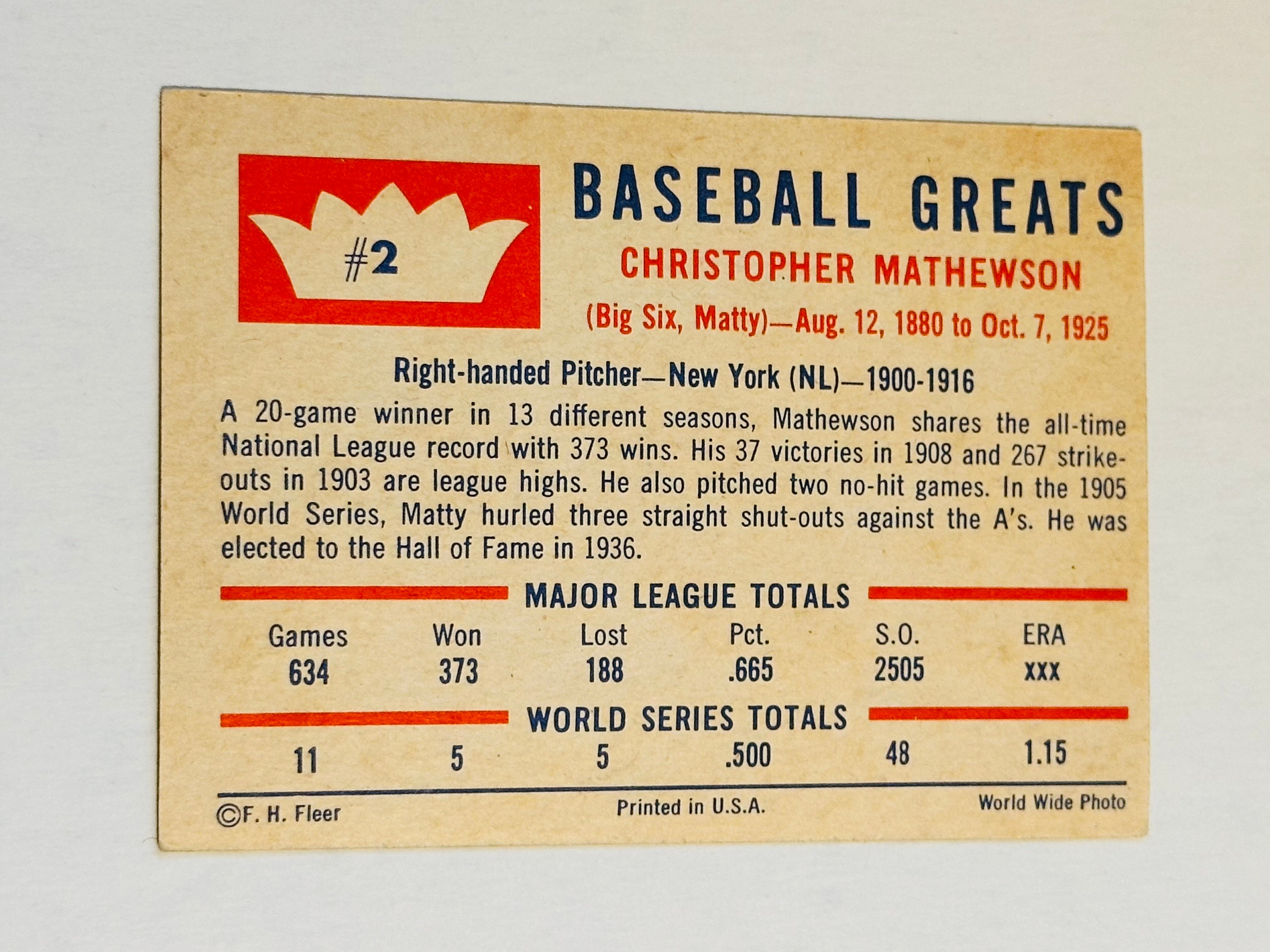 Christy Mathewson baseball legend Fleer baseball card 1960