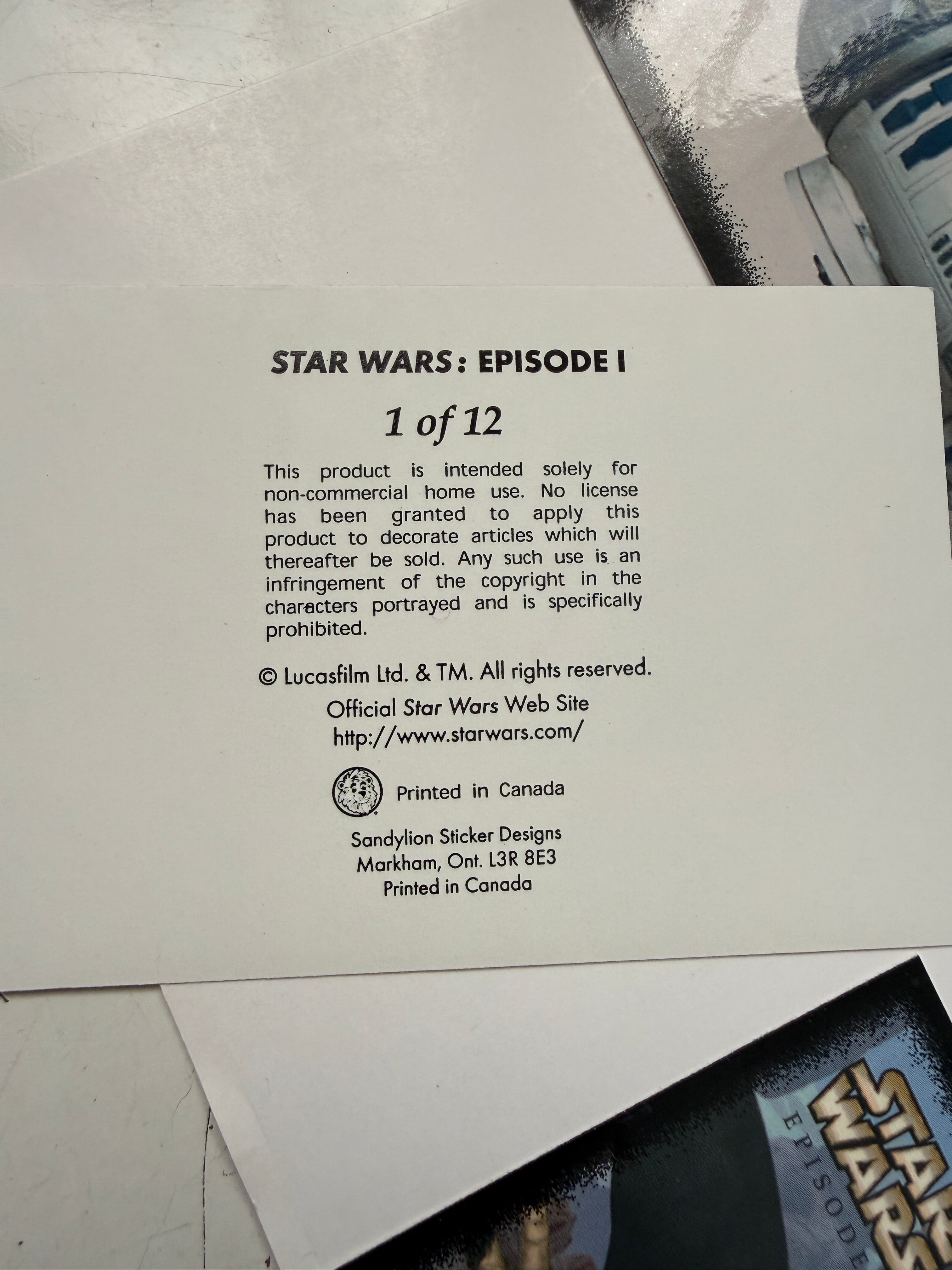 Star Wars episode one limited issued 12 sticker cards set 1997