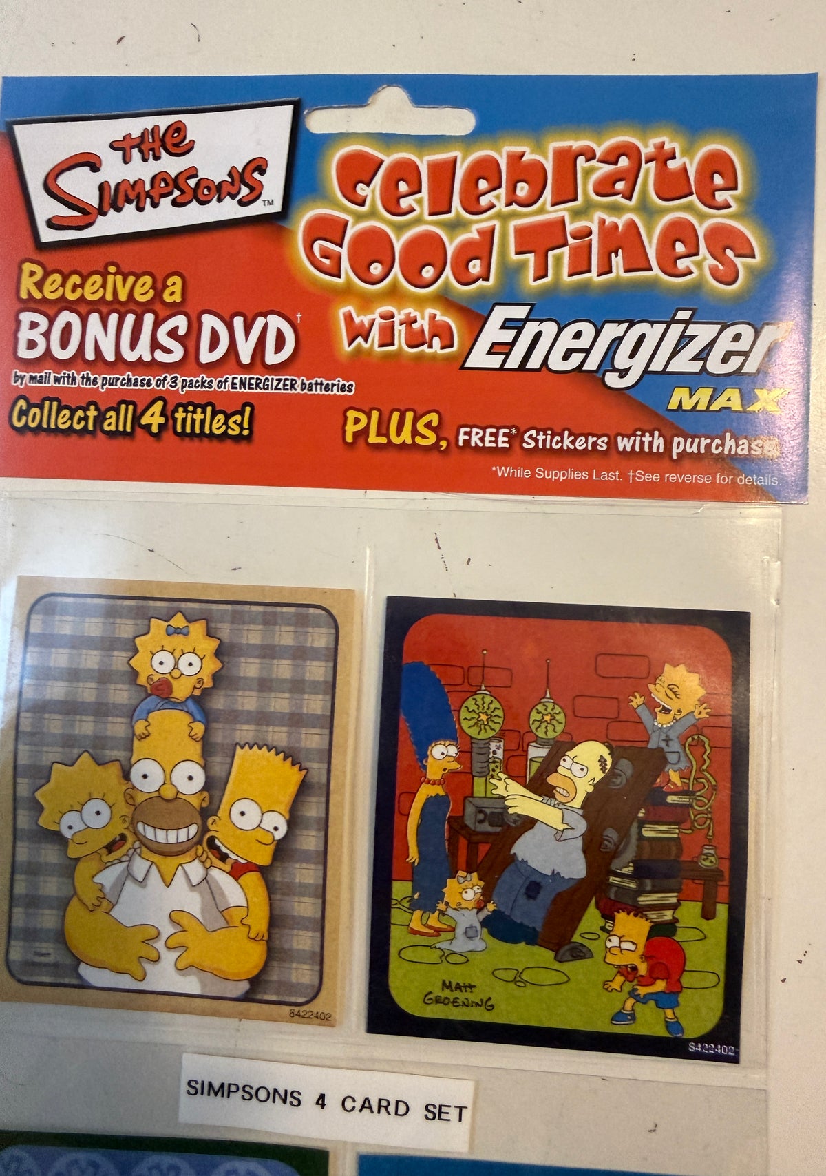 The Simpsons TV show rare Duracell batteries 4 stickers set with ad coupon!