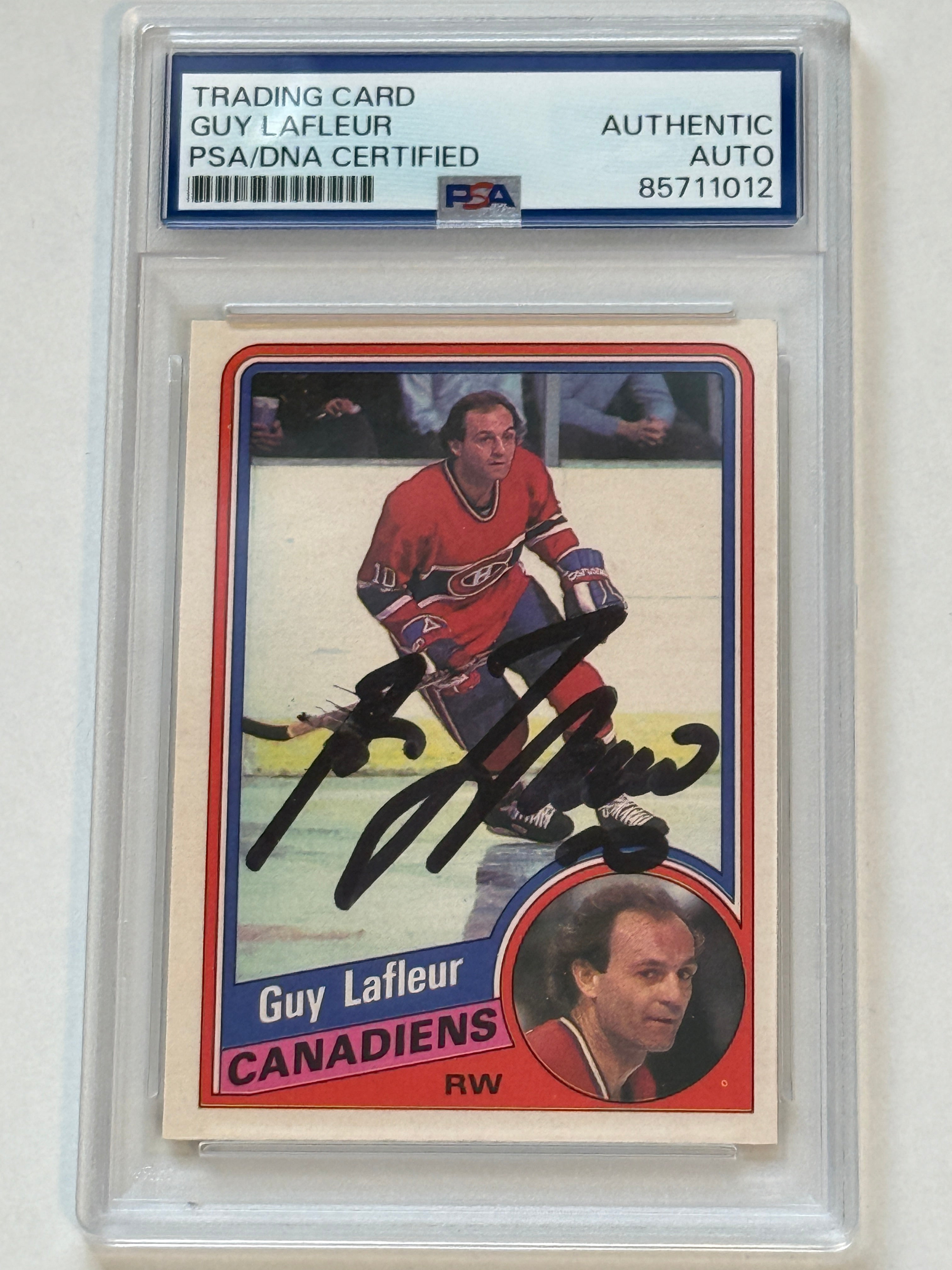 Guy LaFleur Montreal Hockey legend autographed in person card certified by PSA