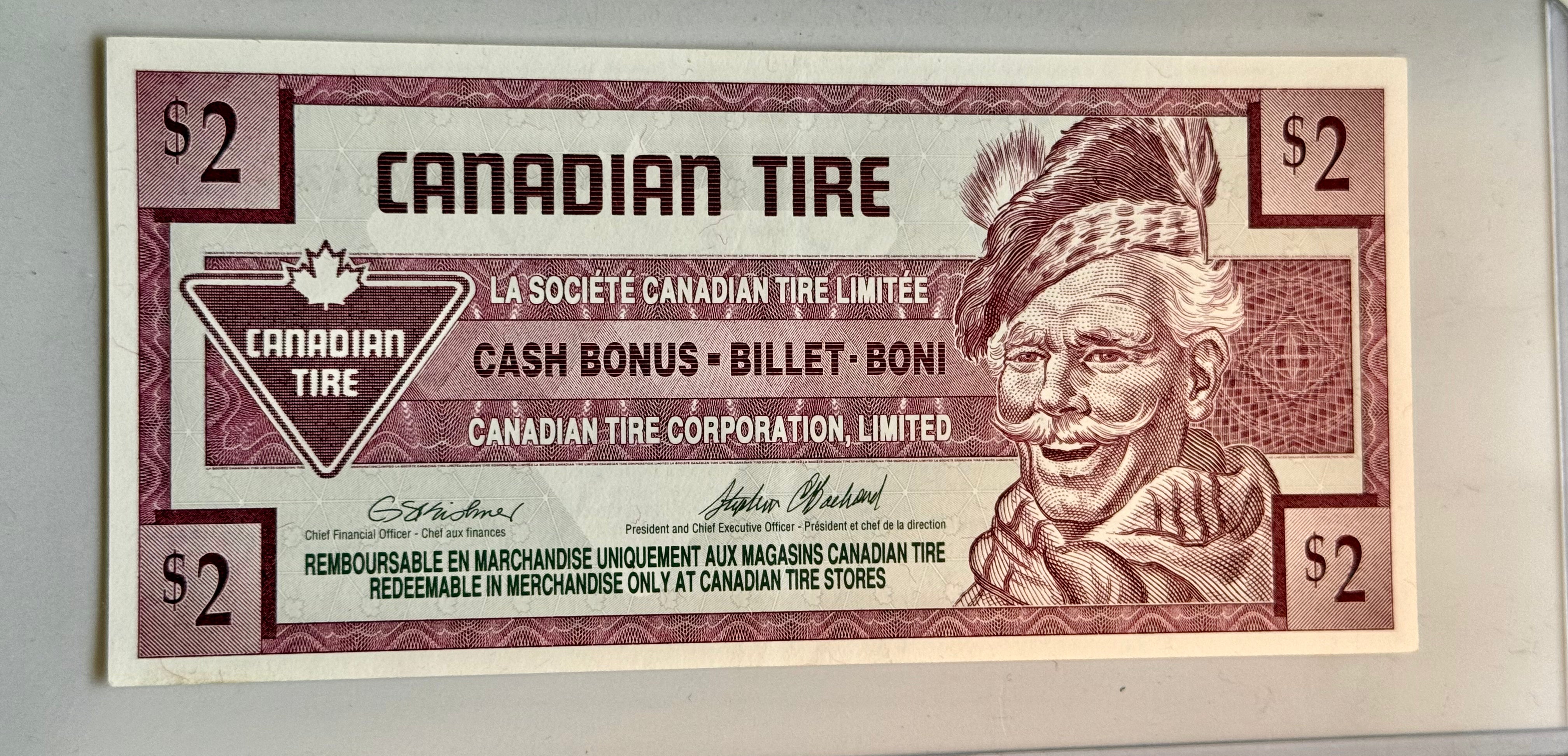 Canadian tire money $2 bill mint condition 1992