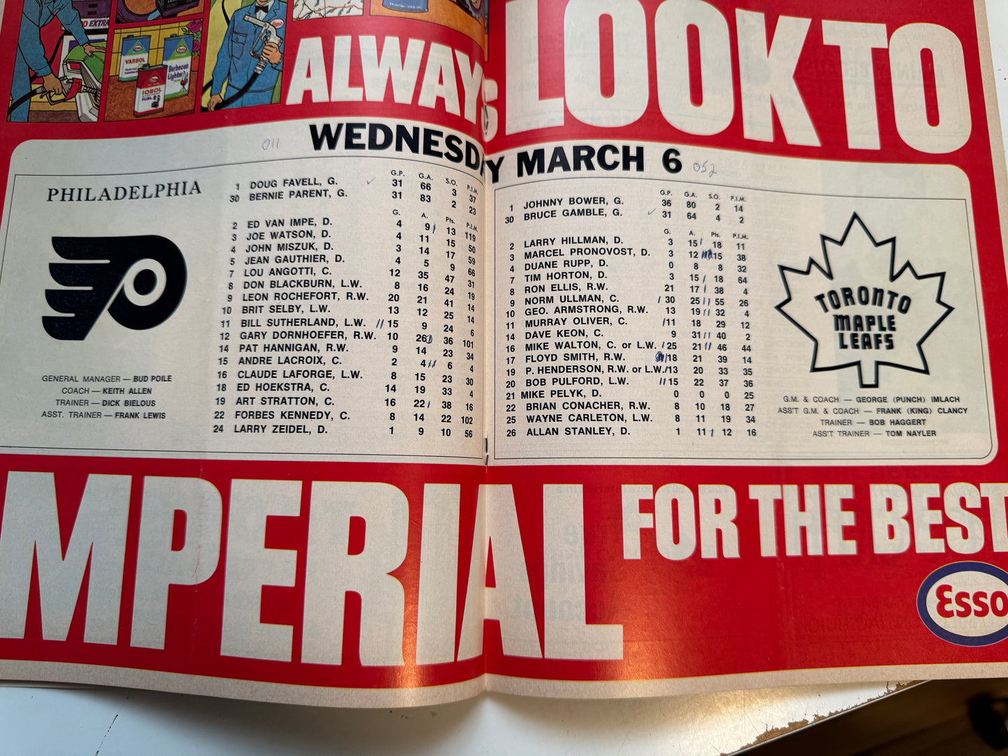 Toronto Maple hockey game program February/March 1968