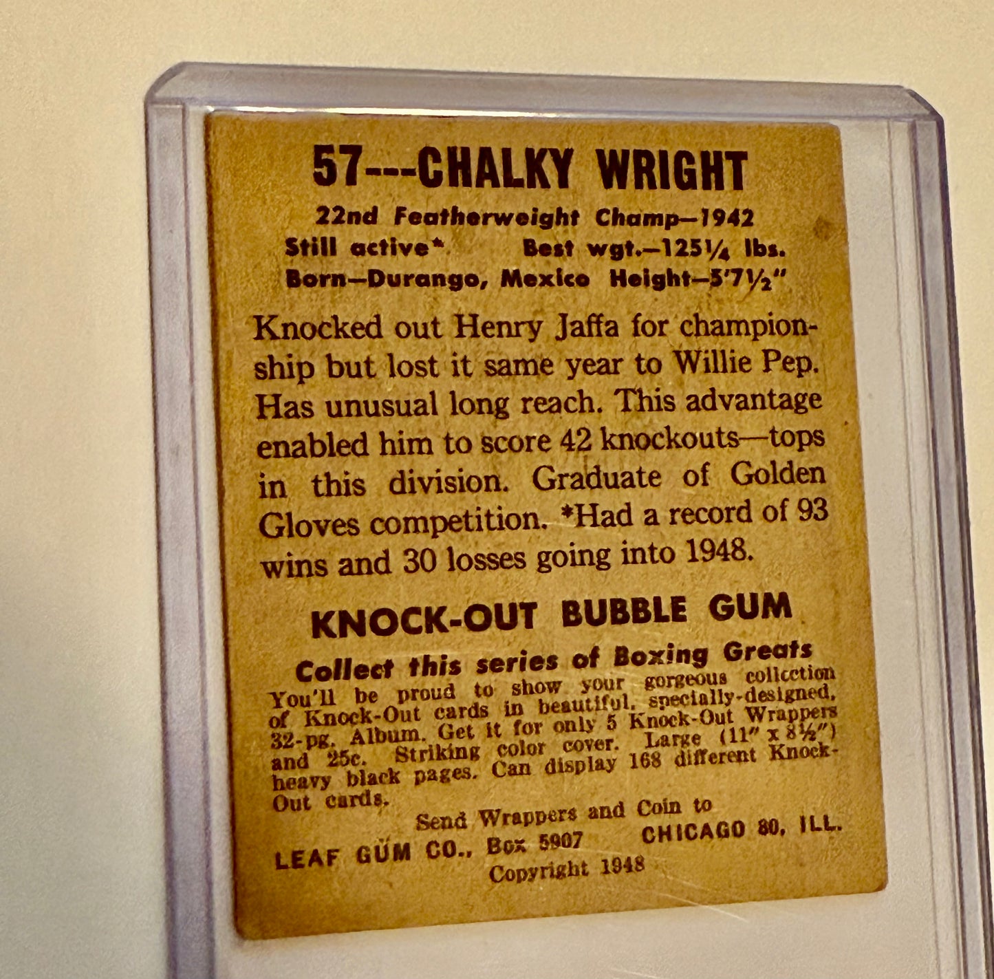 Chalky Wright rare vintage Leaf boxing card 1948