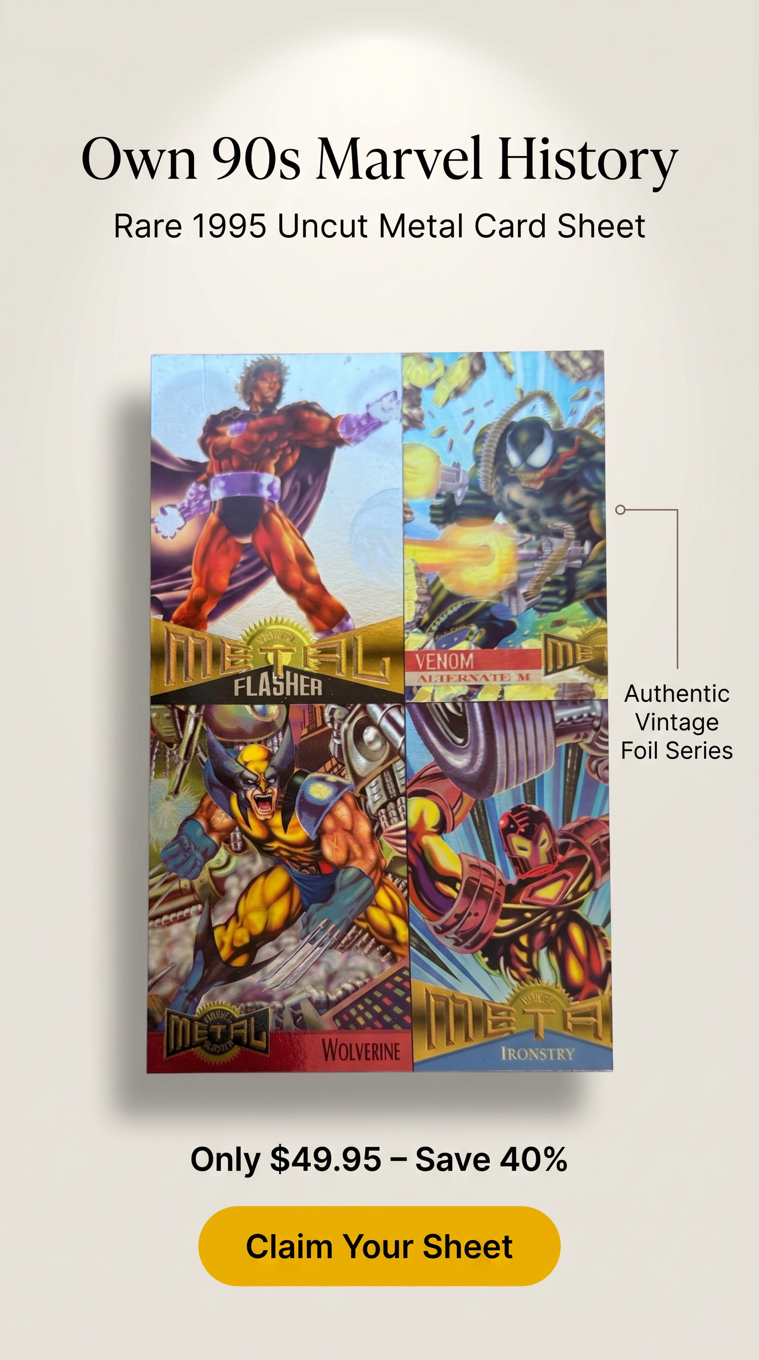 Marvel metal vintage Uncut Card Sheets 1995