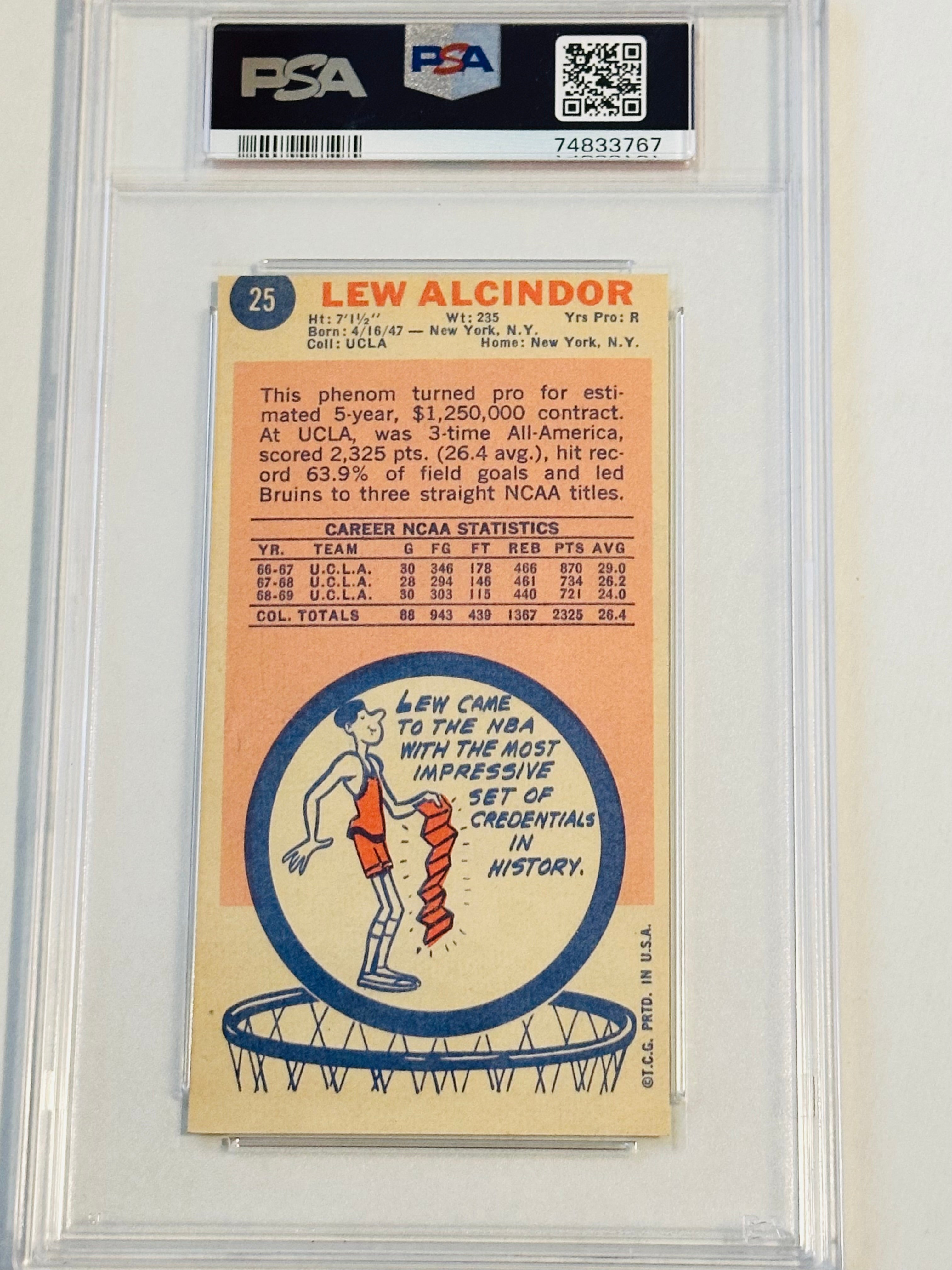 Kareem Abdul-Jabbar, NBA legend, rare graded PSA 4 rookie basketball card 1969