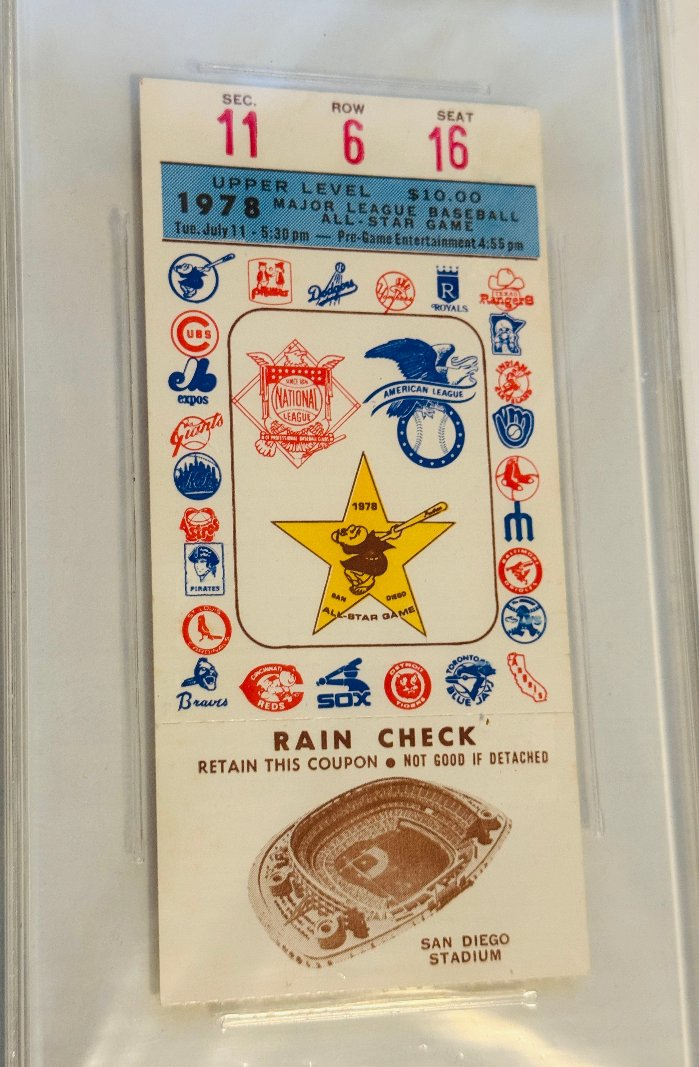 1978 baseball All-Star game graded ticket stub
