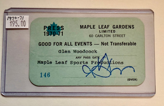 Maple leaf Gardens Hockey original Press pass 1970-71