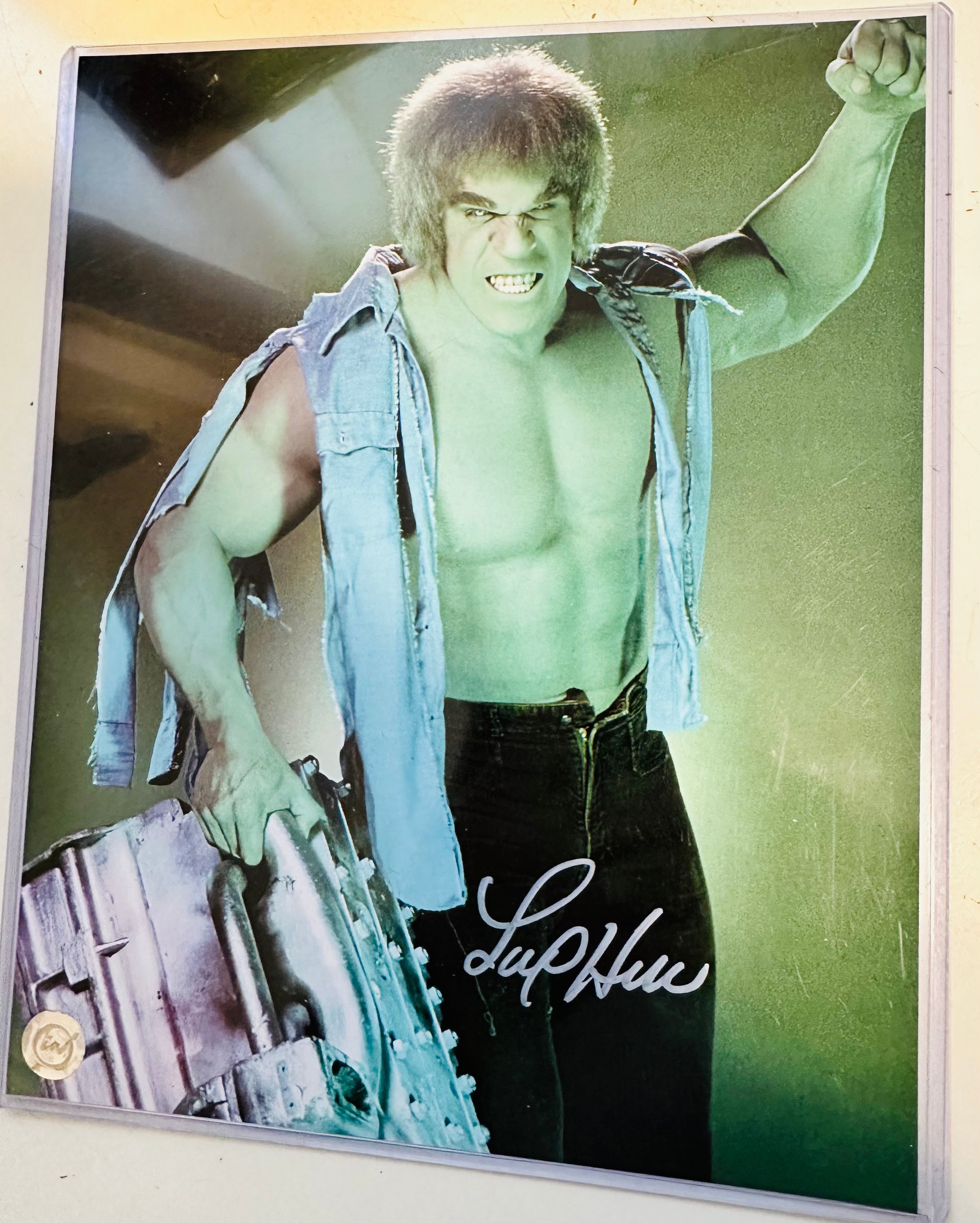 The Incredible Hulk Lou Ferrigno Autographed 8x10 photo with card certified by Icon