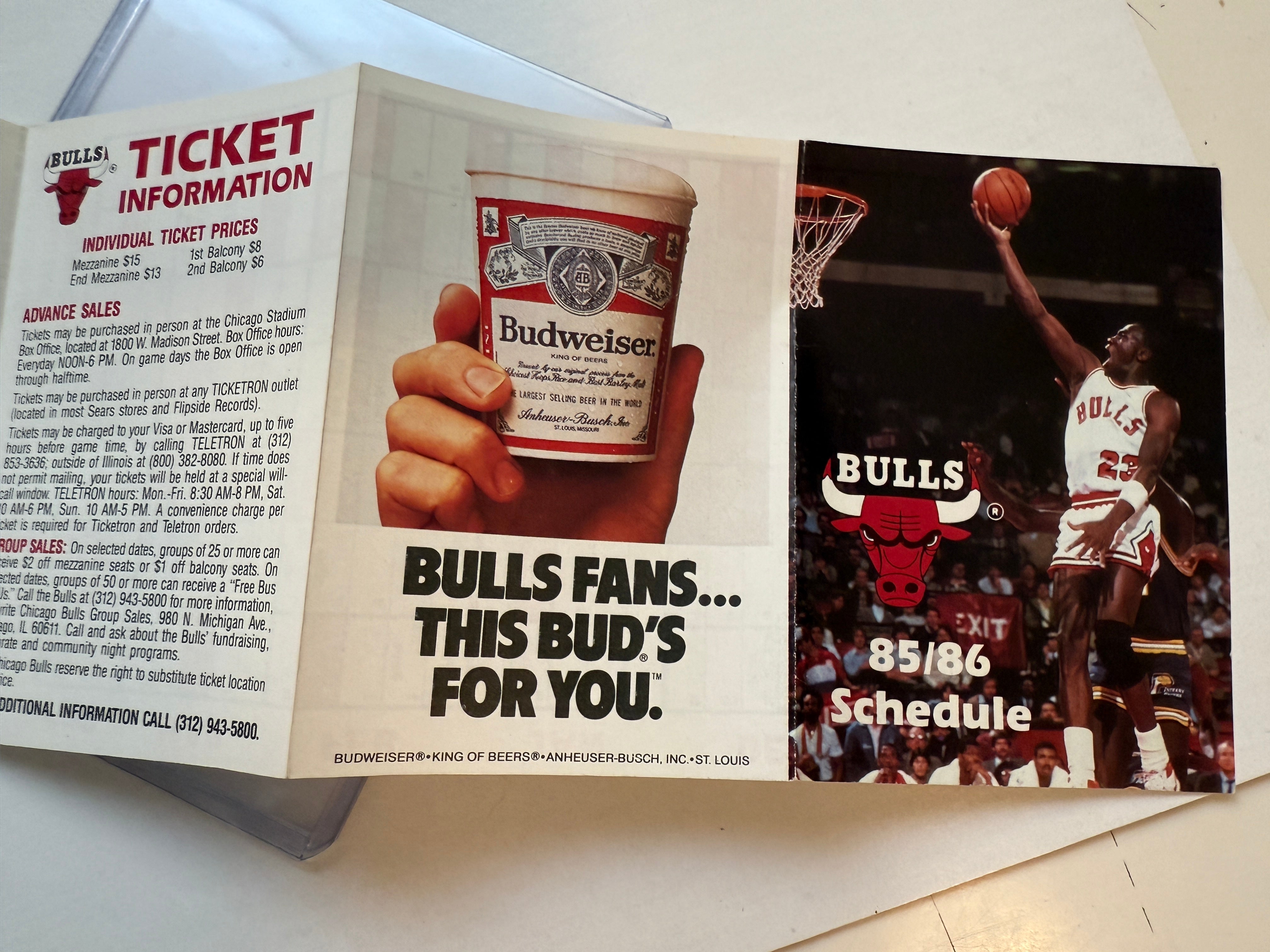Michael Jordan rare Chicago Bulls basketball pocket schedule 1985-86 rookie year