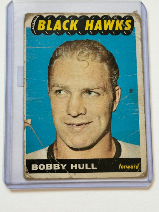 Bobby Hull vintage banged up autograph on back hockey card sold with COA 1965