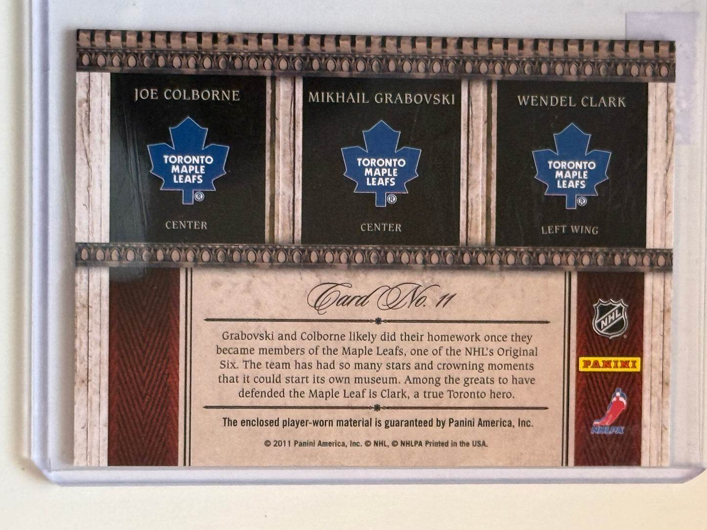 Toronto Maple Leafs triple memorabilia insert card