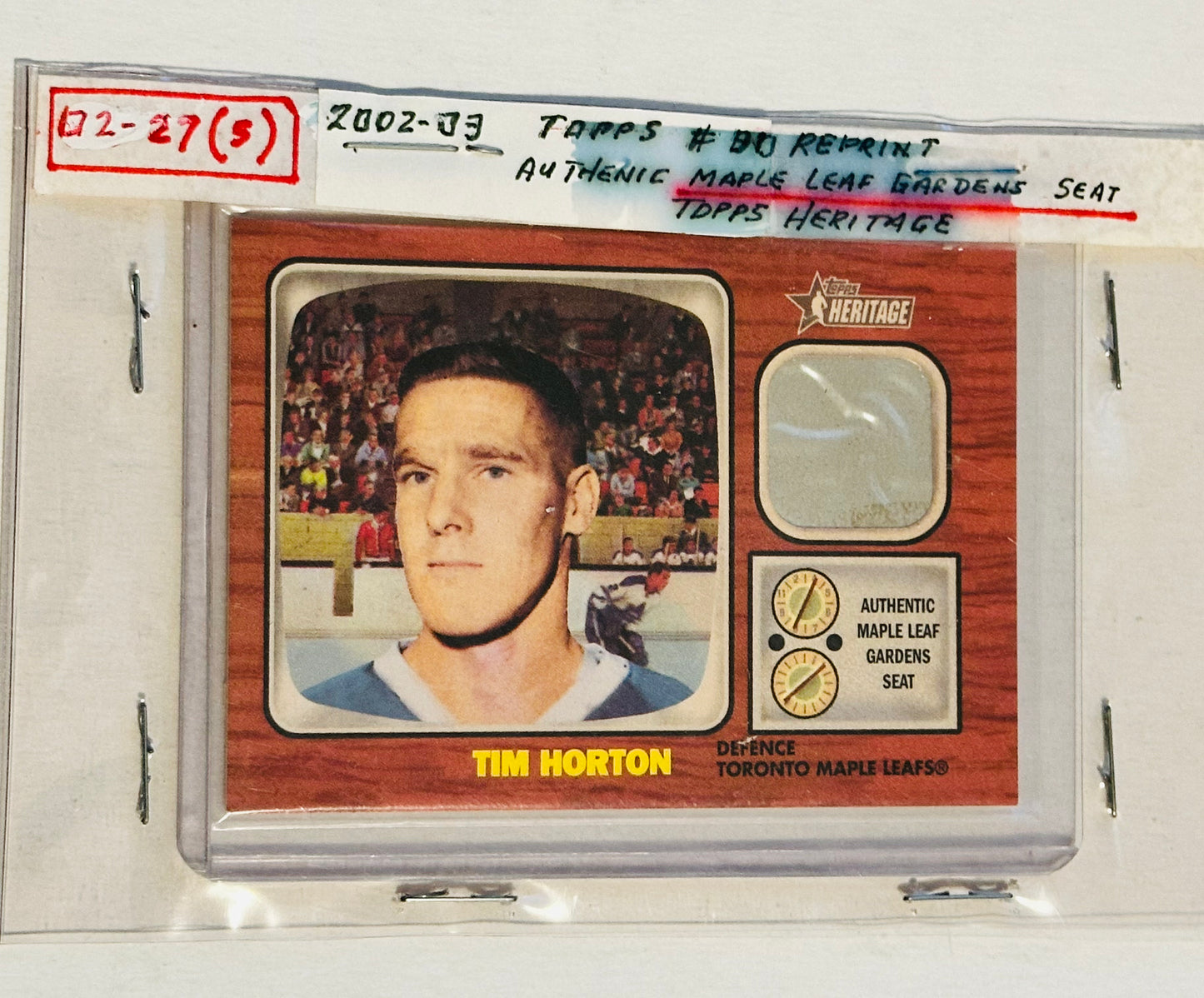 Tim Horton Topps Heritage hockey memorabilia rare insert card 2002-03