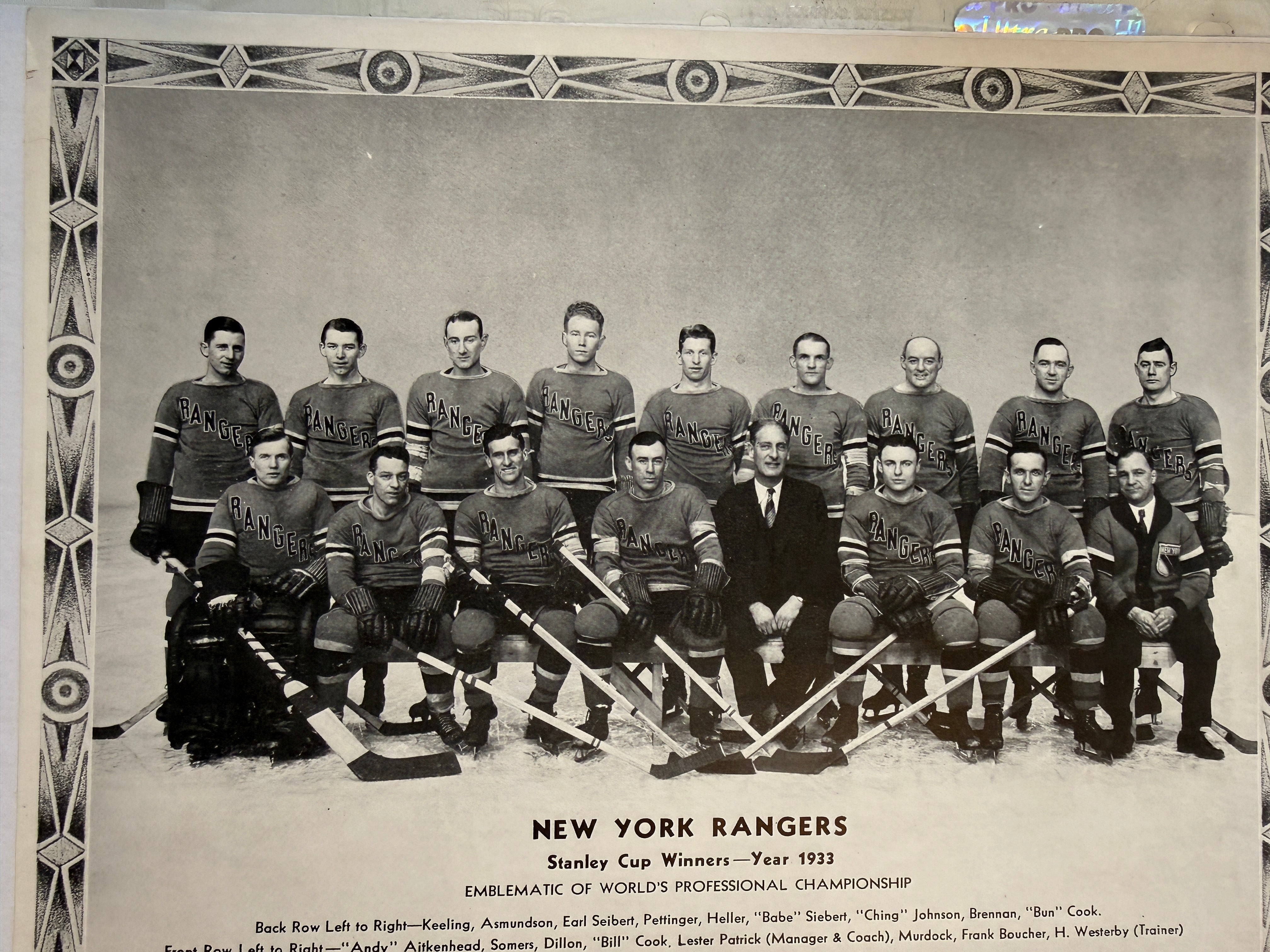 New York Rangers hockey original rare CCM photo from 1933