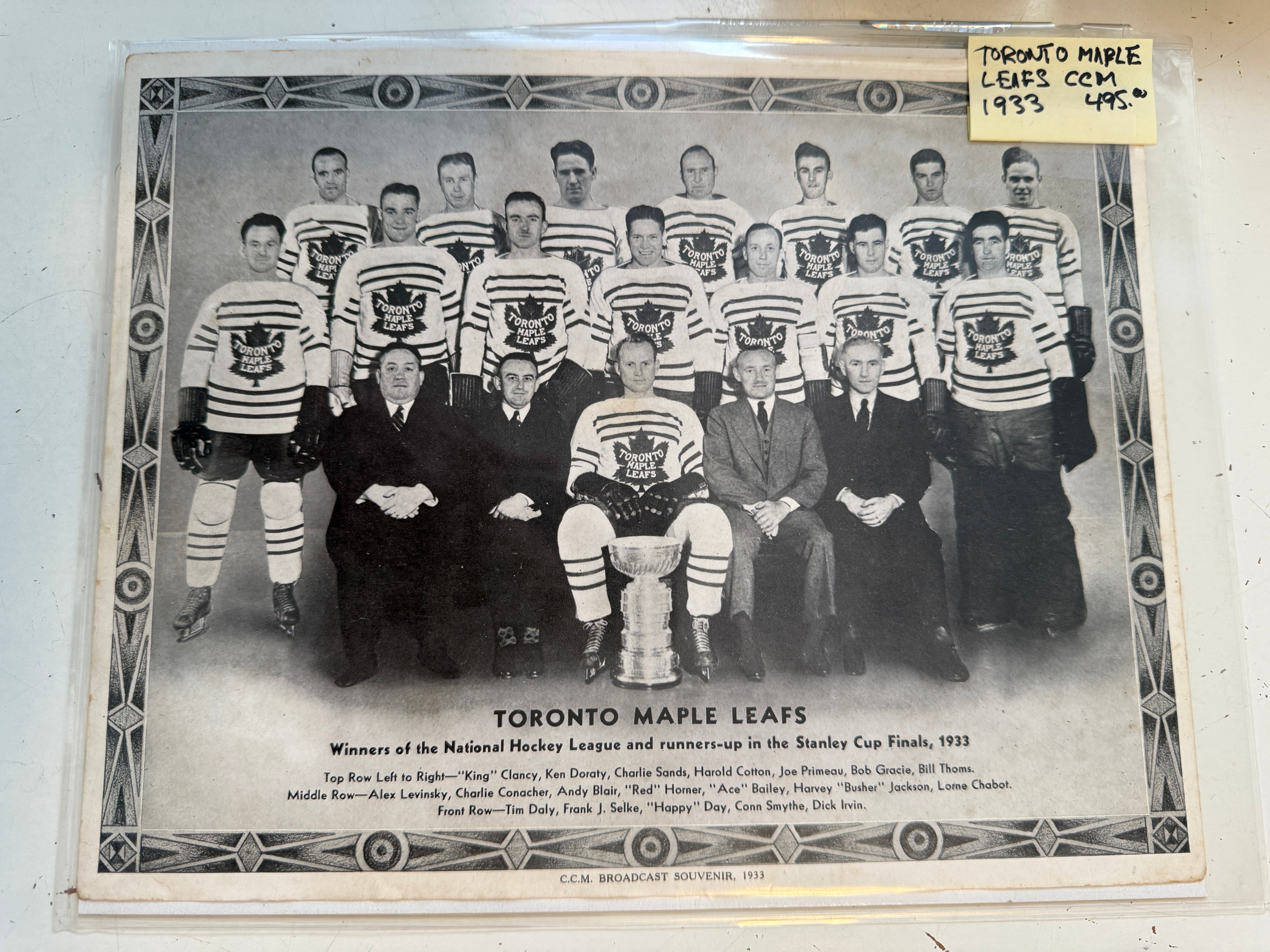 Toronto Maple Leafs hockey team rare CCM original photo 1933
