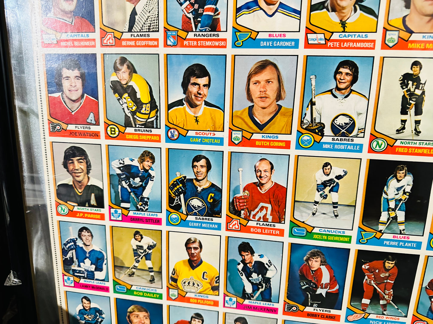 1974-75 Opc hockey uncut cards sheet framed on both sides hockey collectible