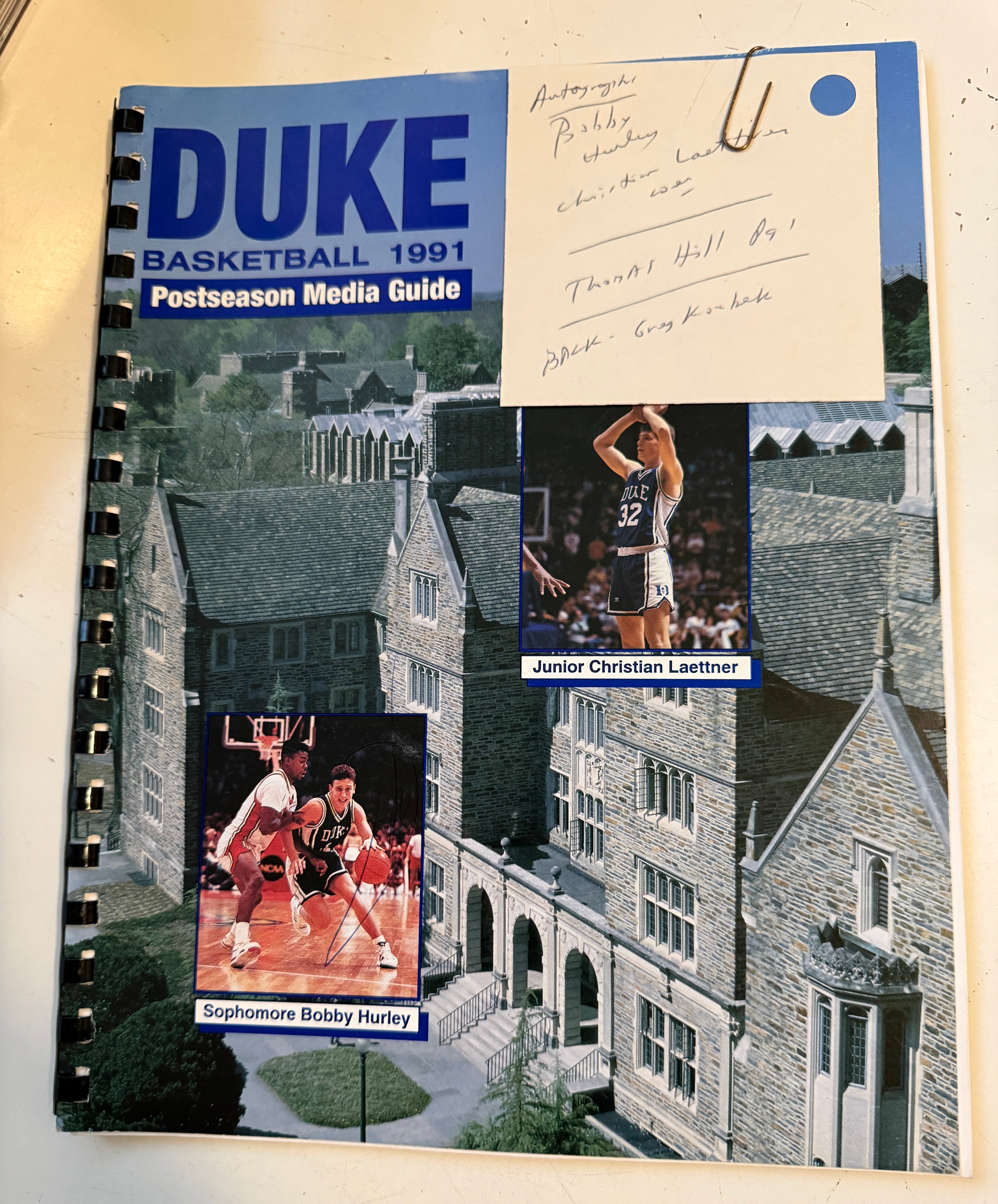 Duke Kentucky Wildcats double autographed media guide 1991