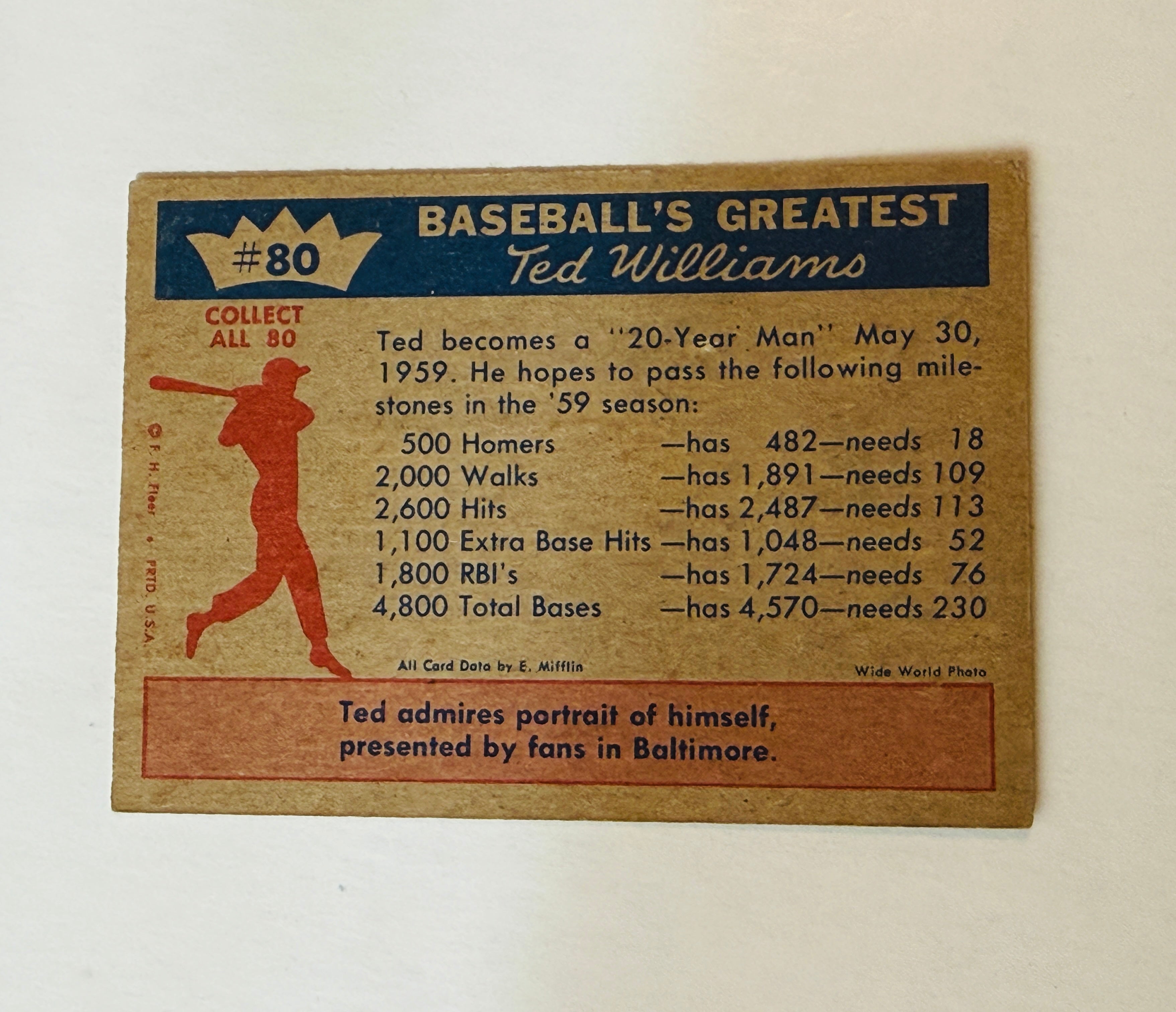 Ted Williams #80 vintage original baseball card from 1959