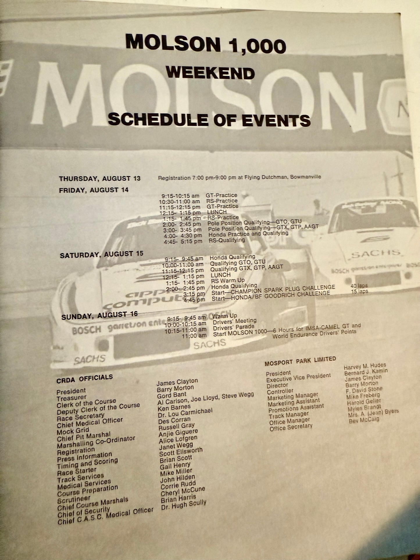 Molson 1000 race program 1981