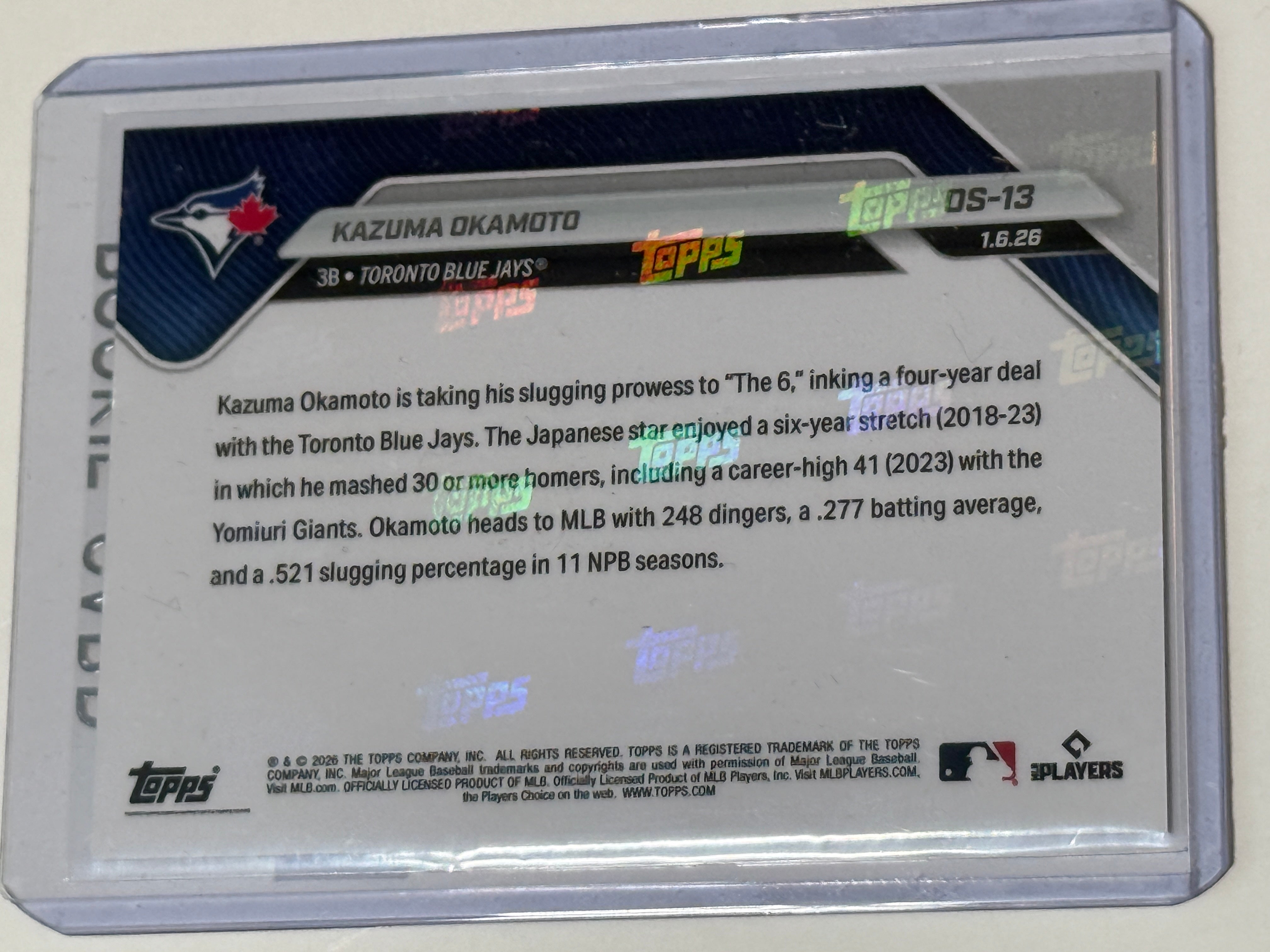 Blue jays Kazuma Okamoto baseball rookie card