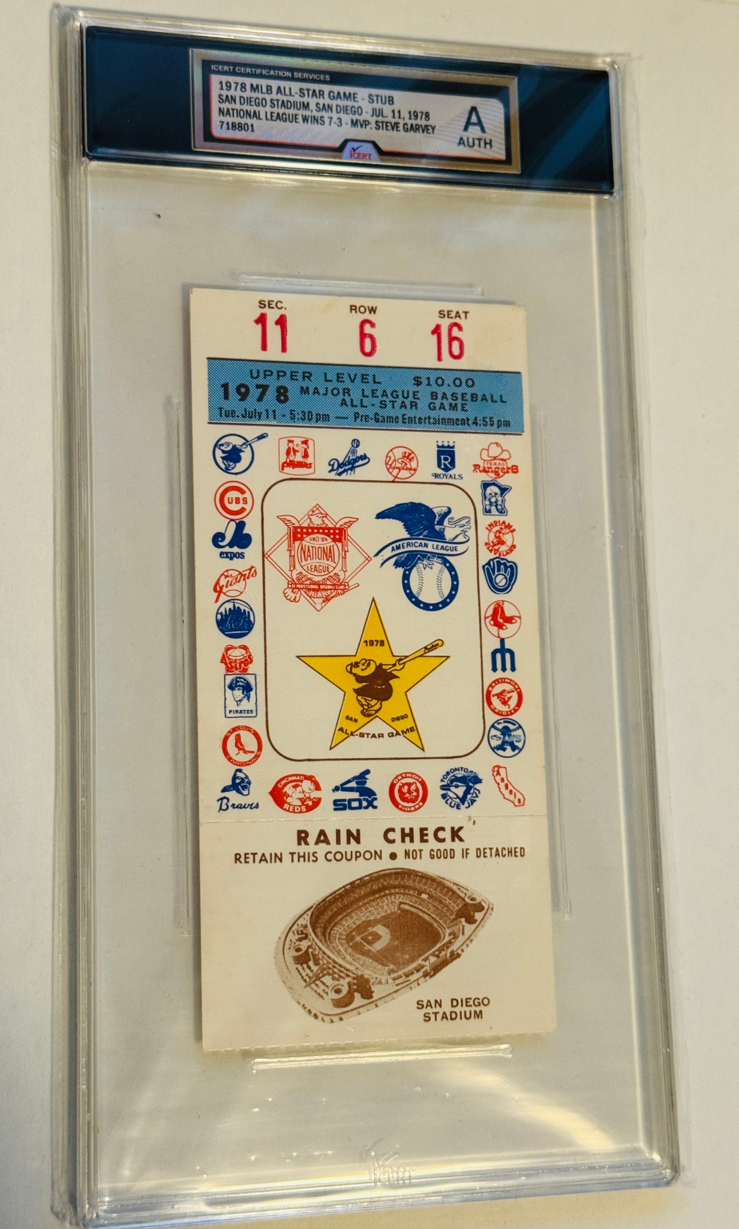 1978 baseball All-Star game graded ticket stub