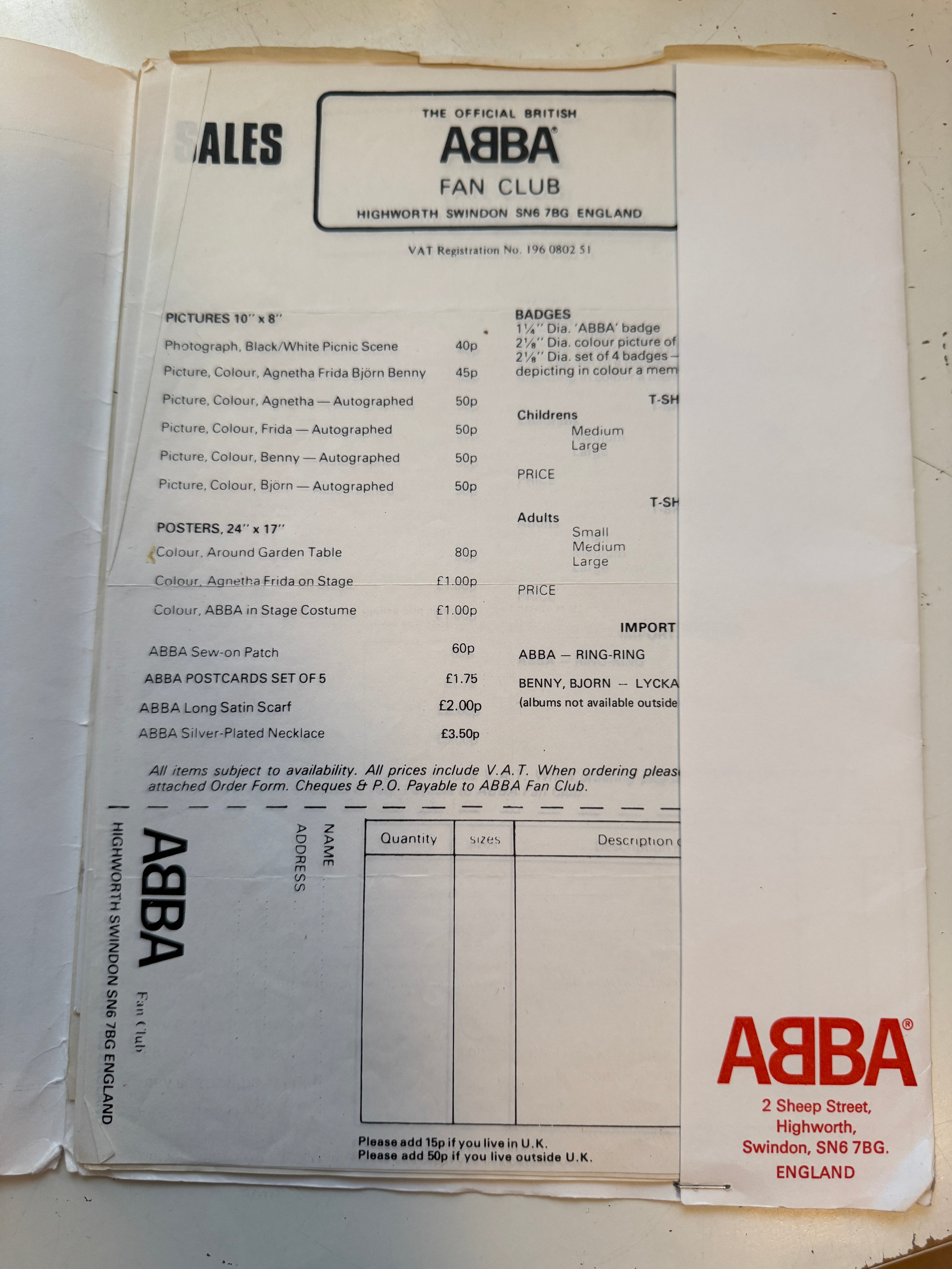ABBA fanclub kit with photos 1970s