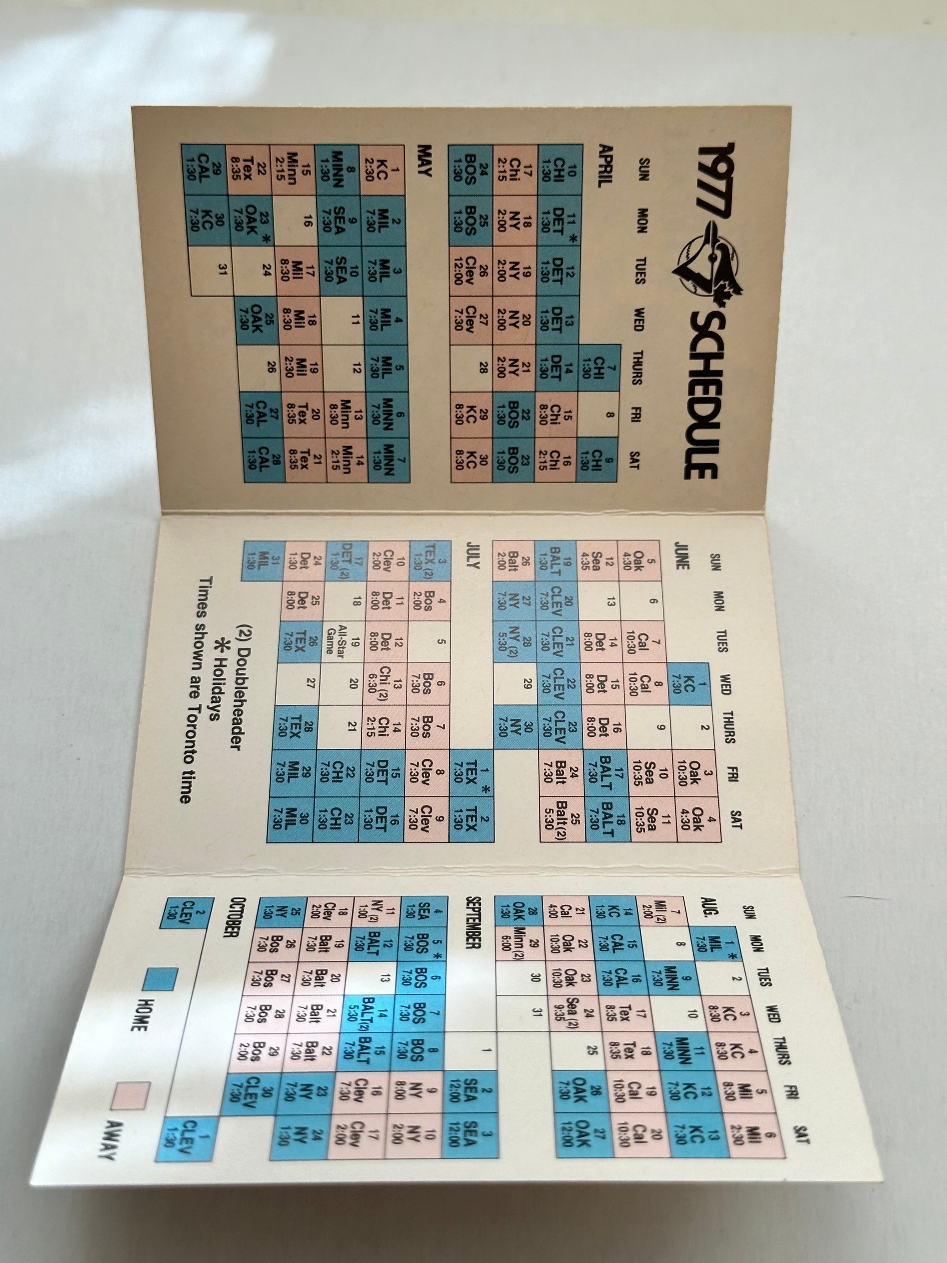 Toronto Blue Jays rare first year pocket Bank baseball Schedule 1977