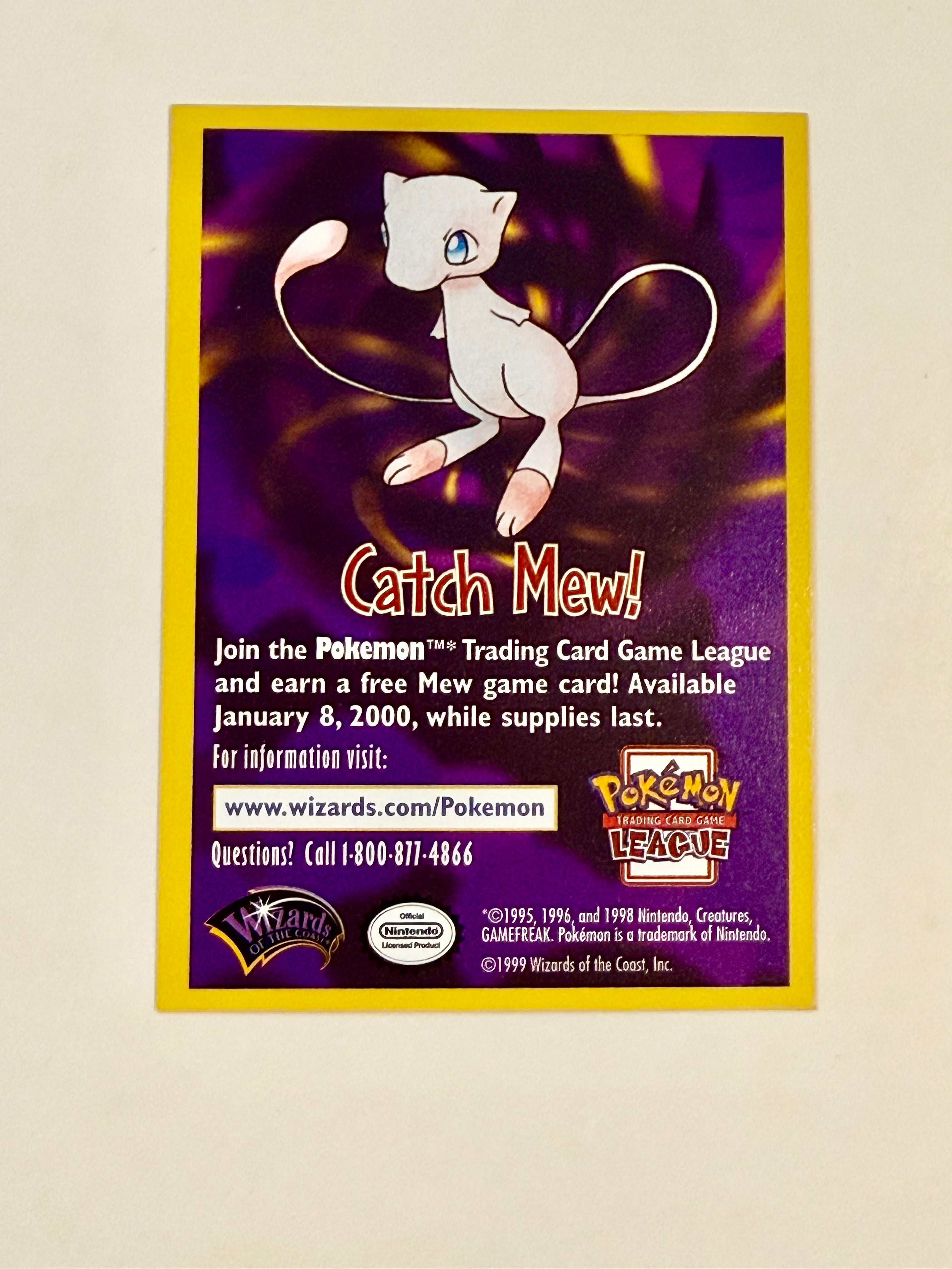 Pokmon Mew ad rare movie card, blank back rare ad card 1999 Pokmon Mew ad rare movie card, blank back rare ad card 1999