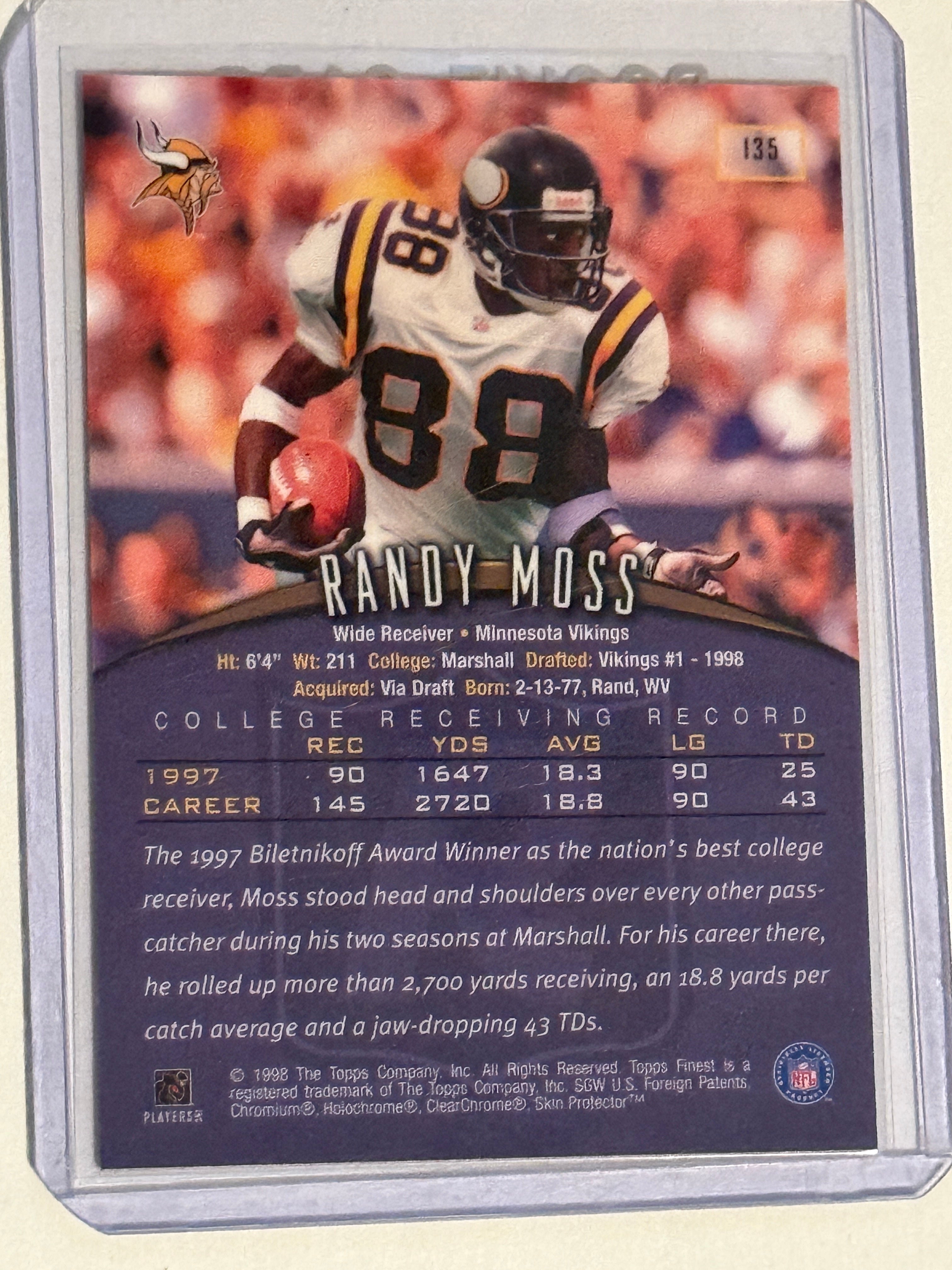 Randy Moss football legend Topps finest rookie card