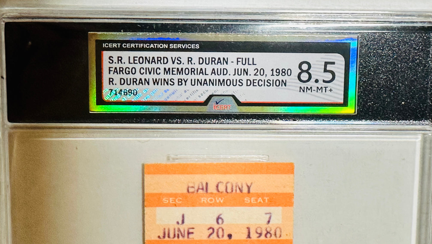 Boxing legends Leonard versus Duran original high graded boxing ticket 1980