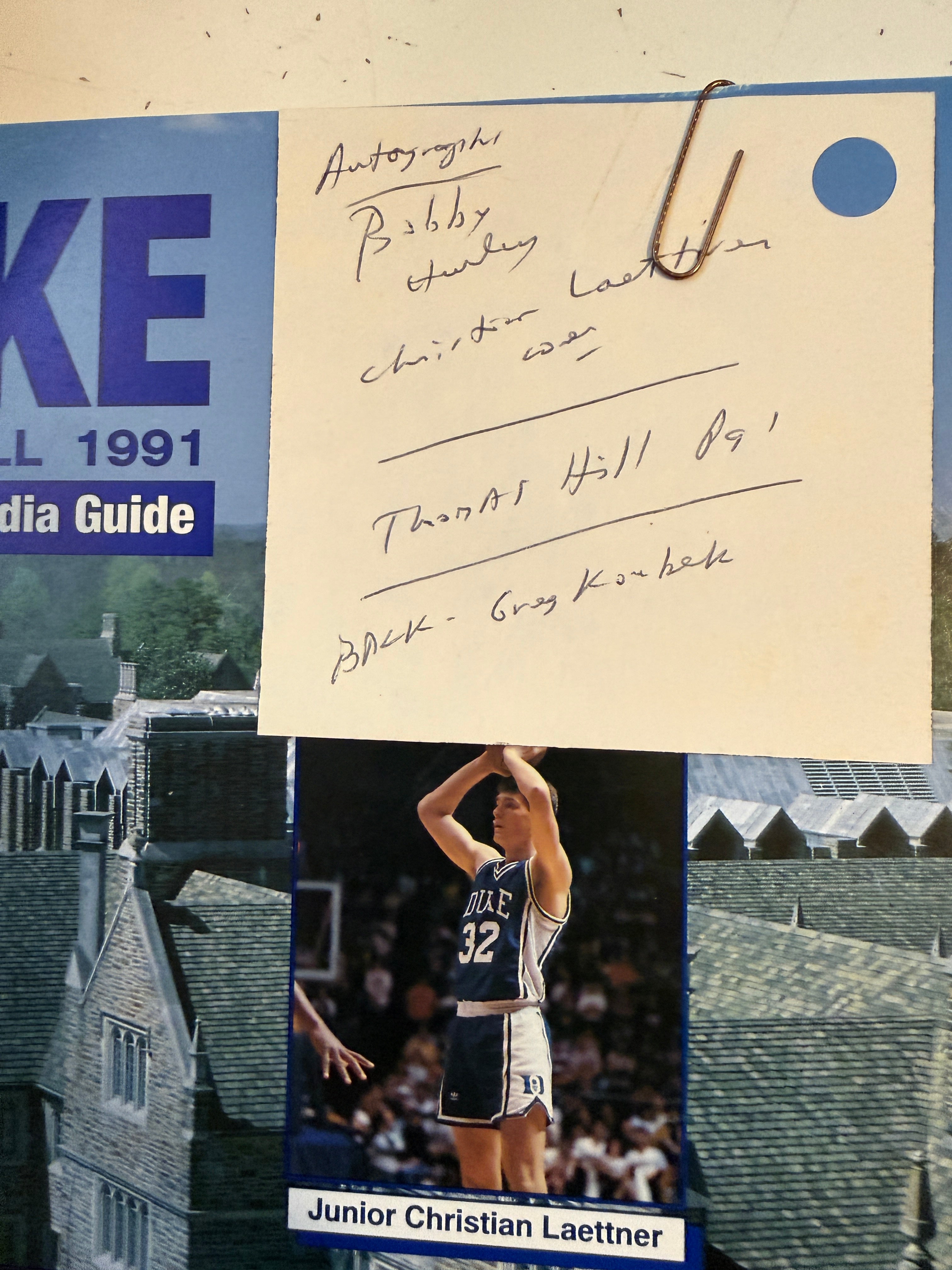 Duke Kentucky Wildcats double autographed media guide 1991