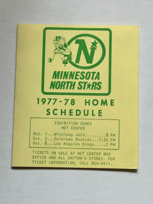 1977 Minnesota North stars hockey pocket schedule