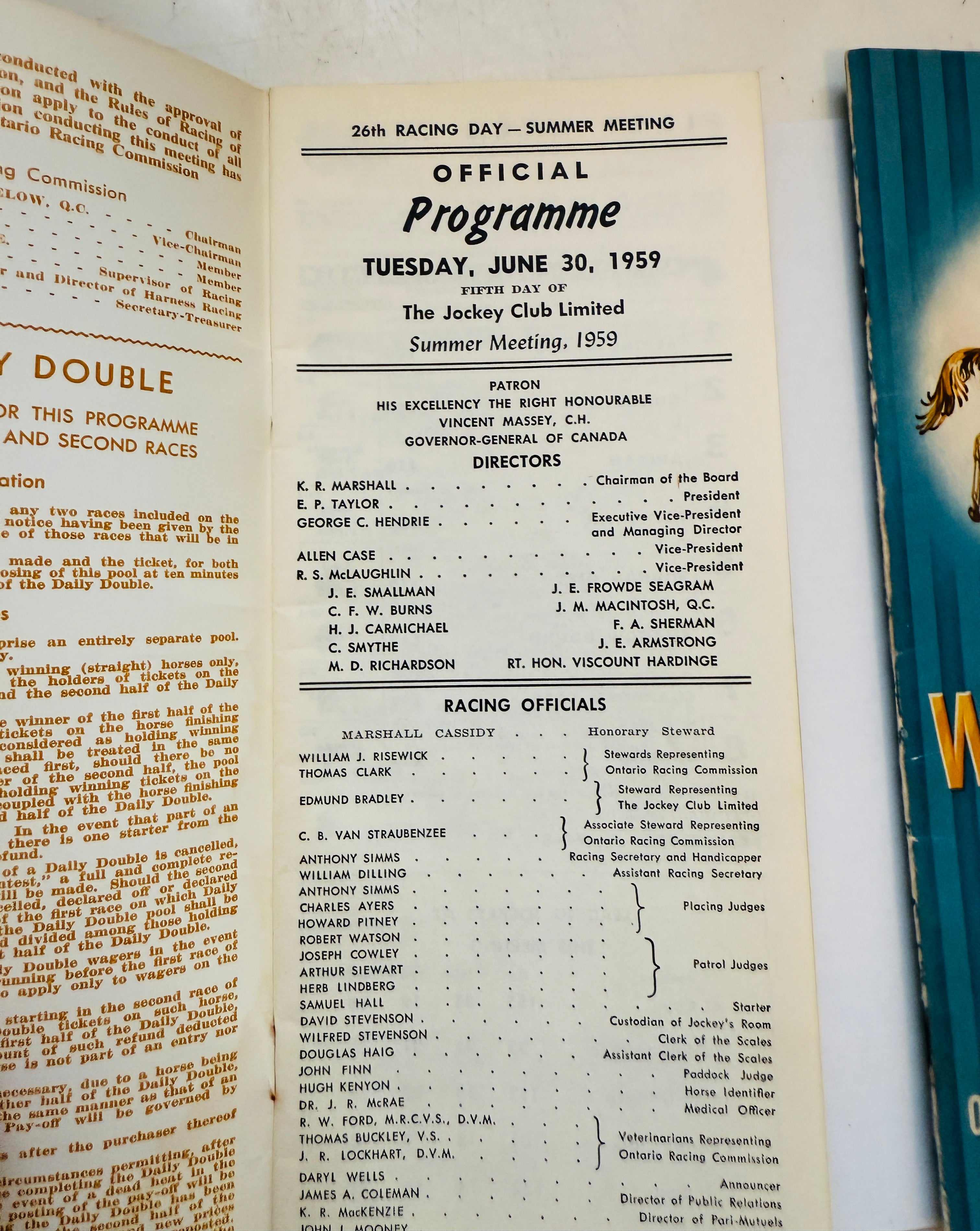 Queens Plate Horse racing 3 vintage programs1950s to 1960