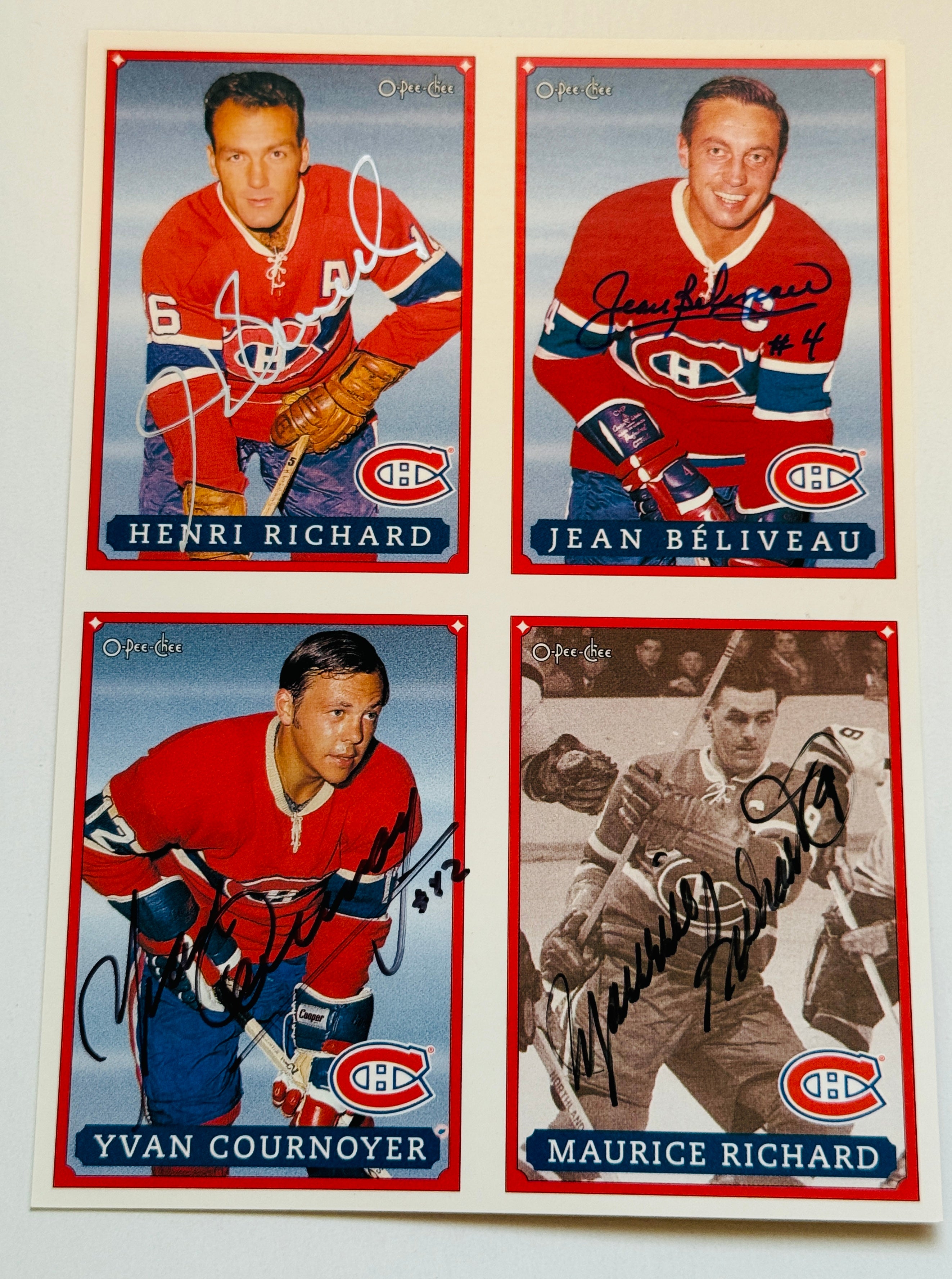 Montréal Canadiens hockey legends rare four Autographs signed Uncut Card Sheet with COA