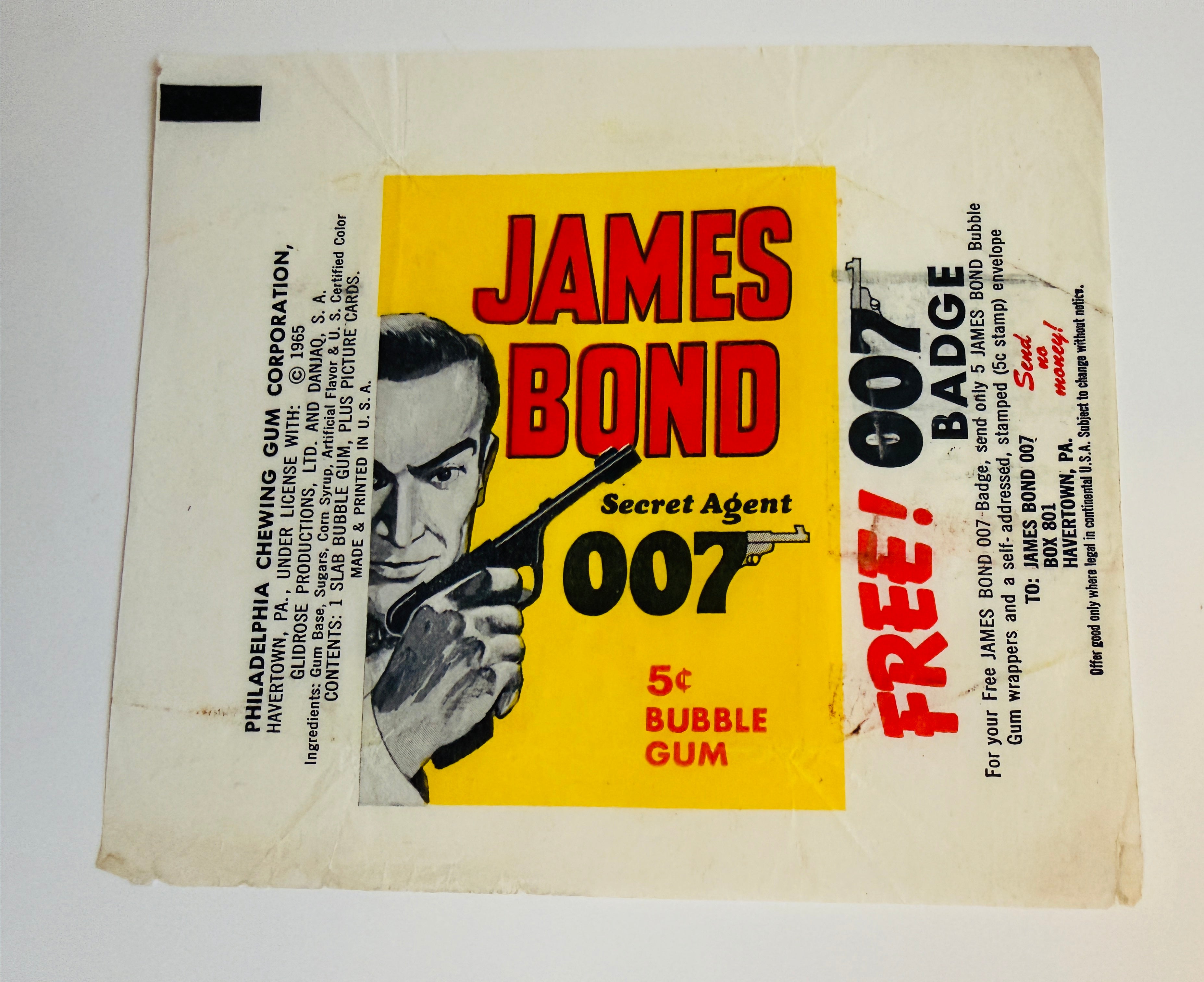 James Bond movies rare card wrapper from 1965